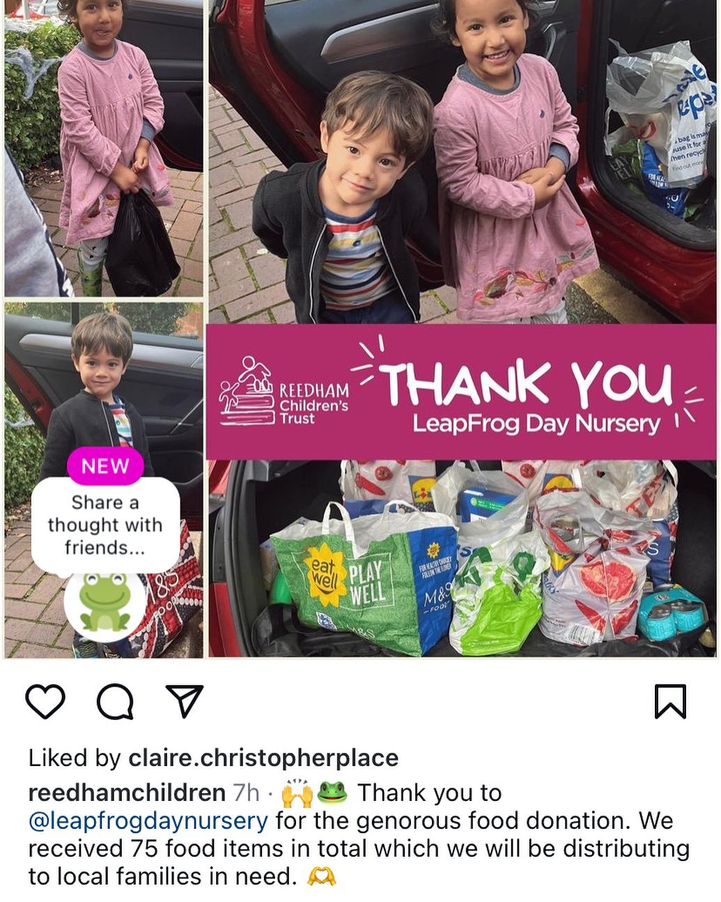 Here at Leapfrog Day Nursery we are all about community, it&rsquo;s important to do our bit and I&rsquo;m so thankful to all our families who contributed to this generous collection. ❤️