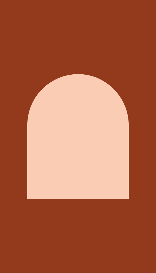 A simple graphic of a pink-coloured arched window on a brick-red background.