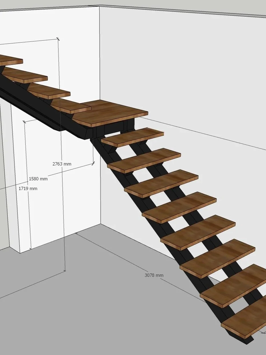 wizualizacja do schodów wewnętrznych metalowych