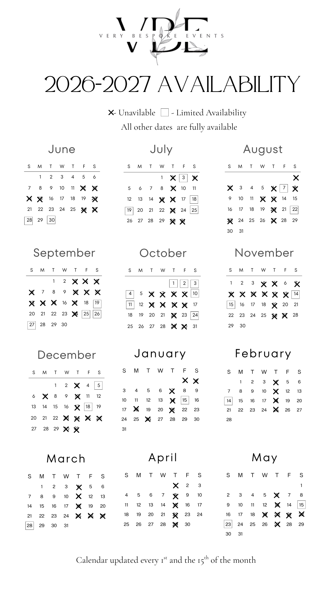 VBE Availability Calendar 2026-2027