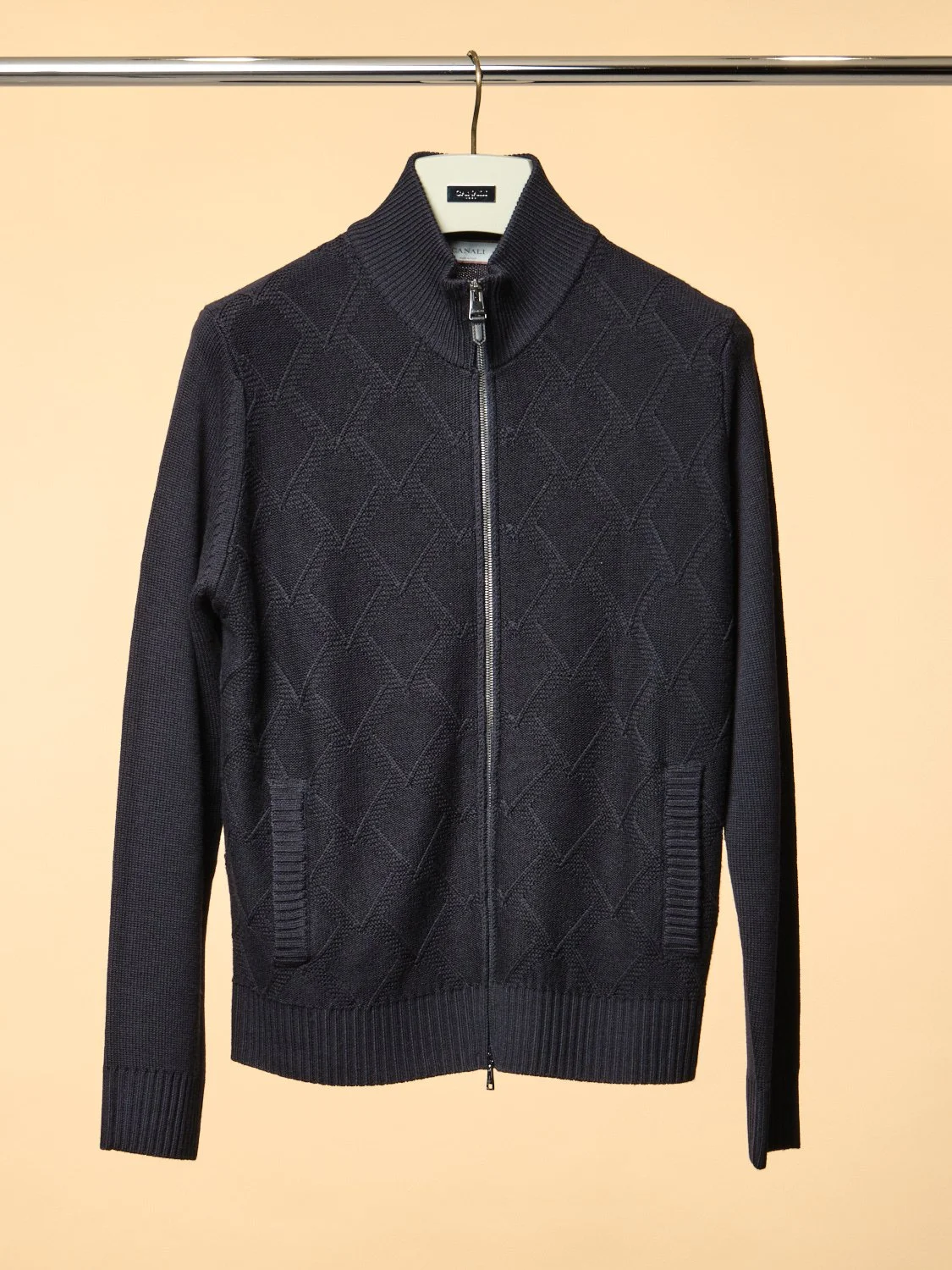 Blue zip front detail knit pure wool $1295