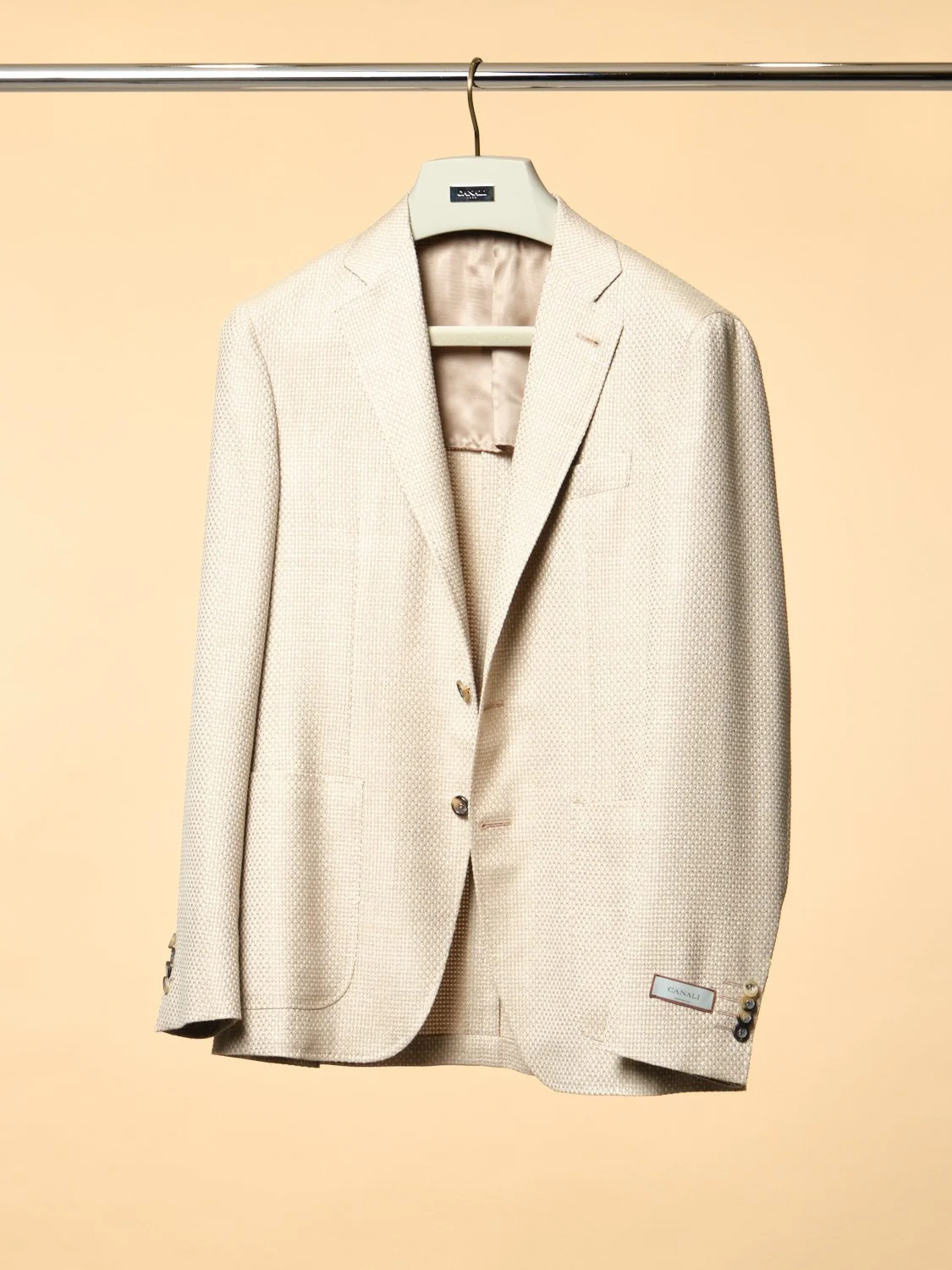 Biscuit coloured 1/2 lined Kei jacket in 75% wool 13% Silk 12% linen $3300