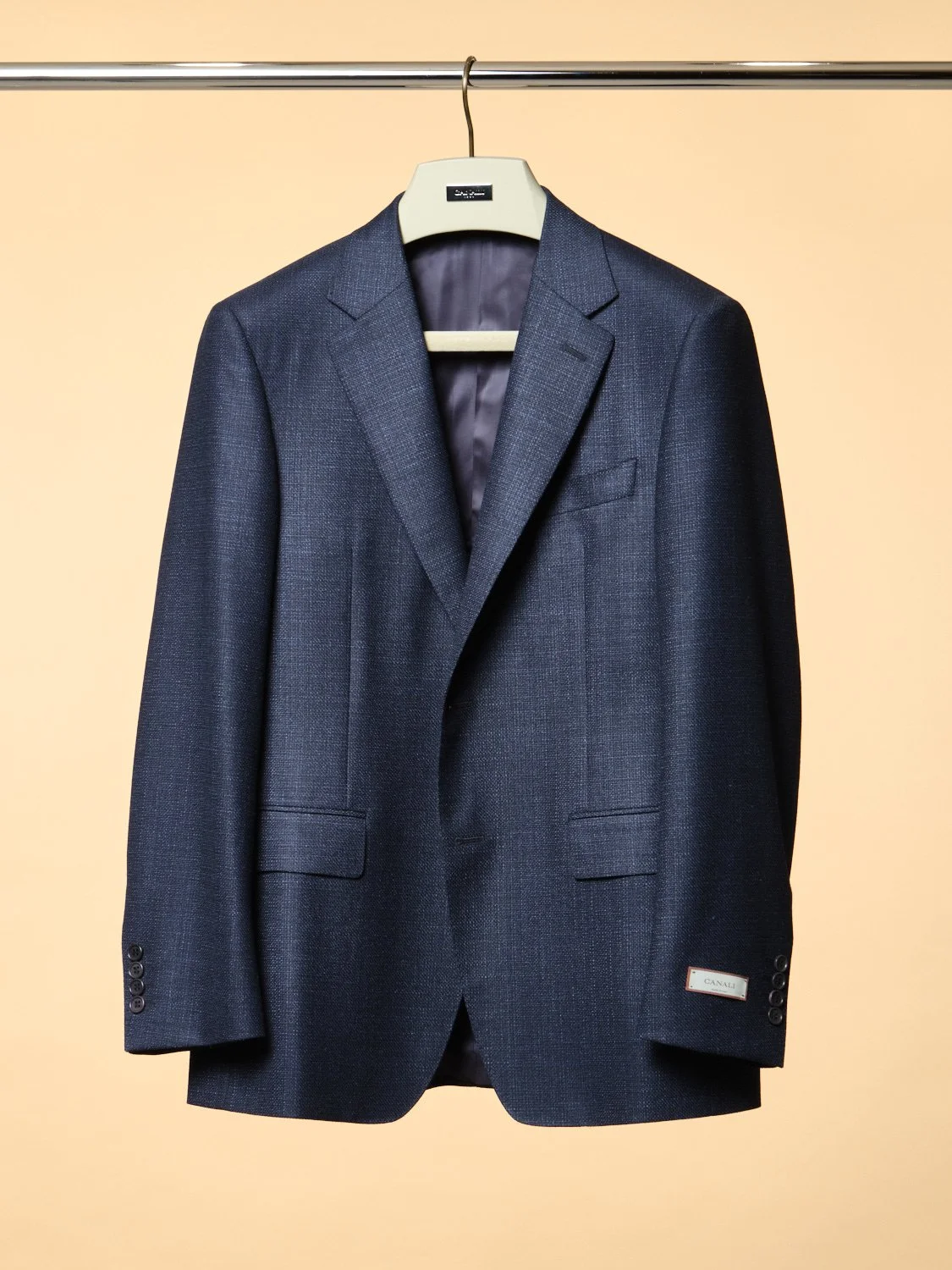Regular fit navy textured weave 88% wool 12% Silk $3300