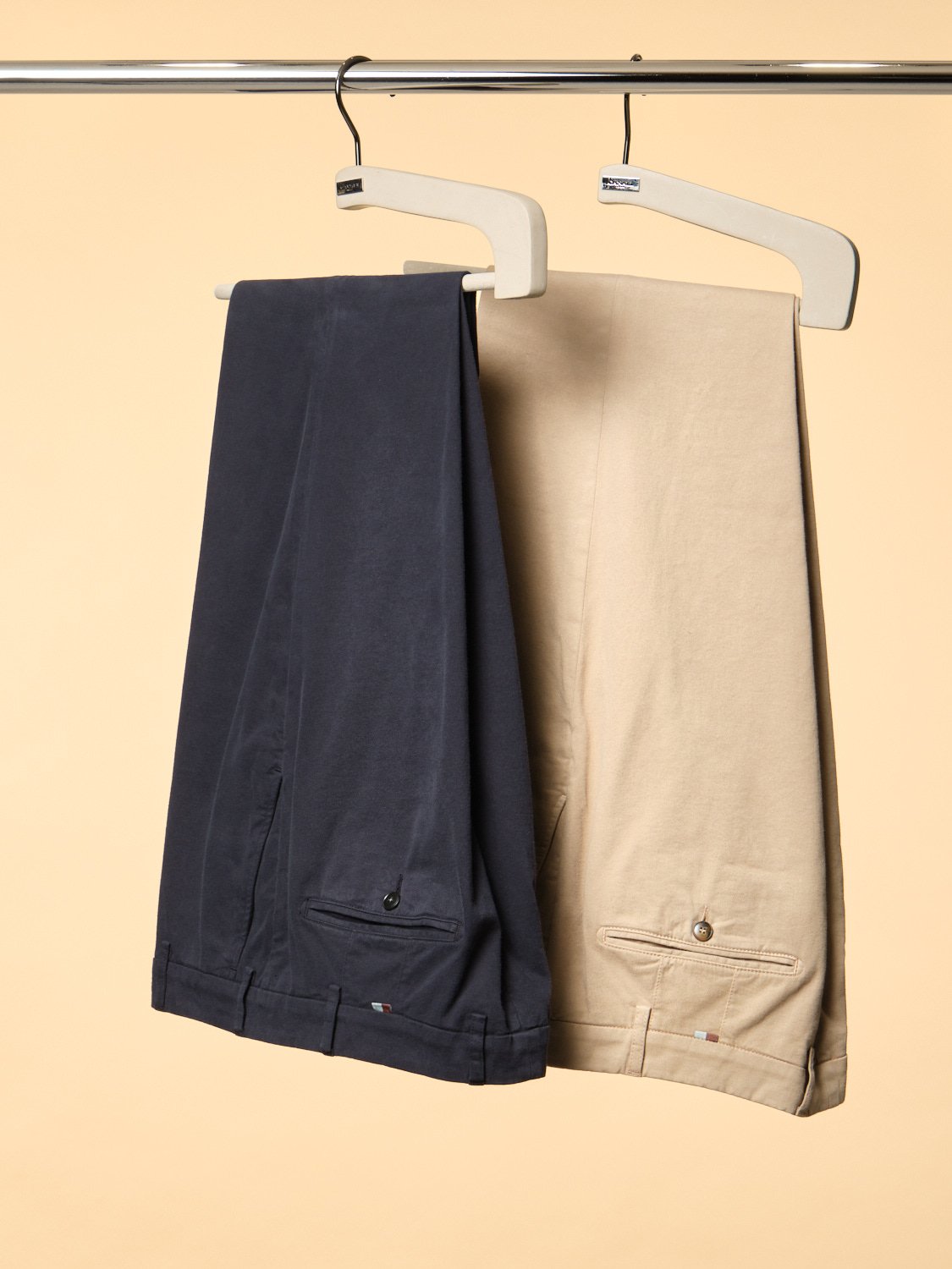 Regular fit chino 98% cotton 2% elastane $725, navy and sand