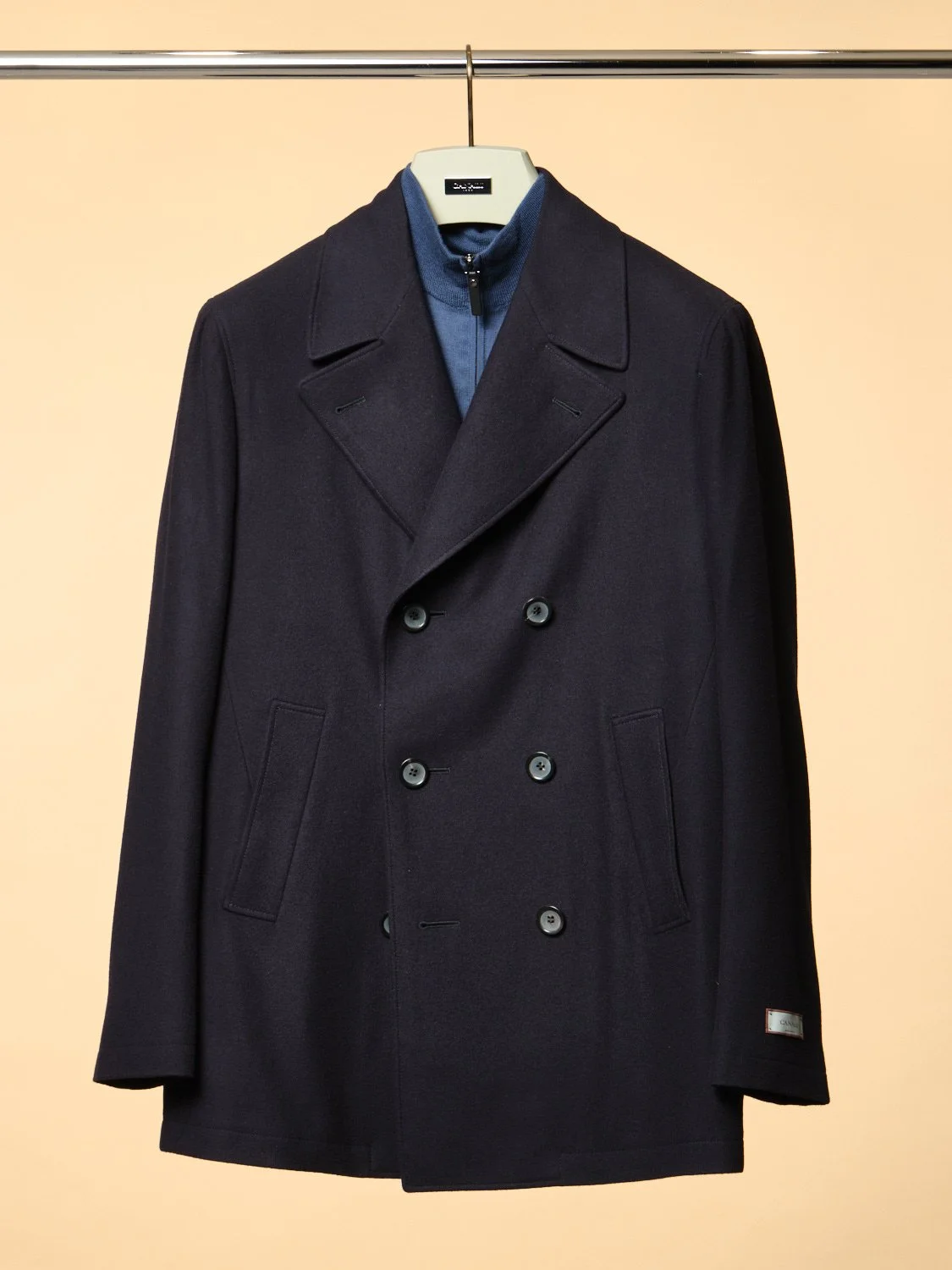 15. Navy Pea Coat in Kei Construction