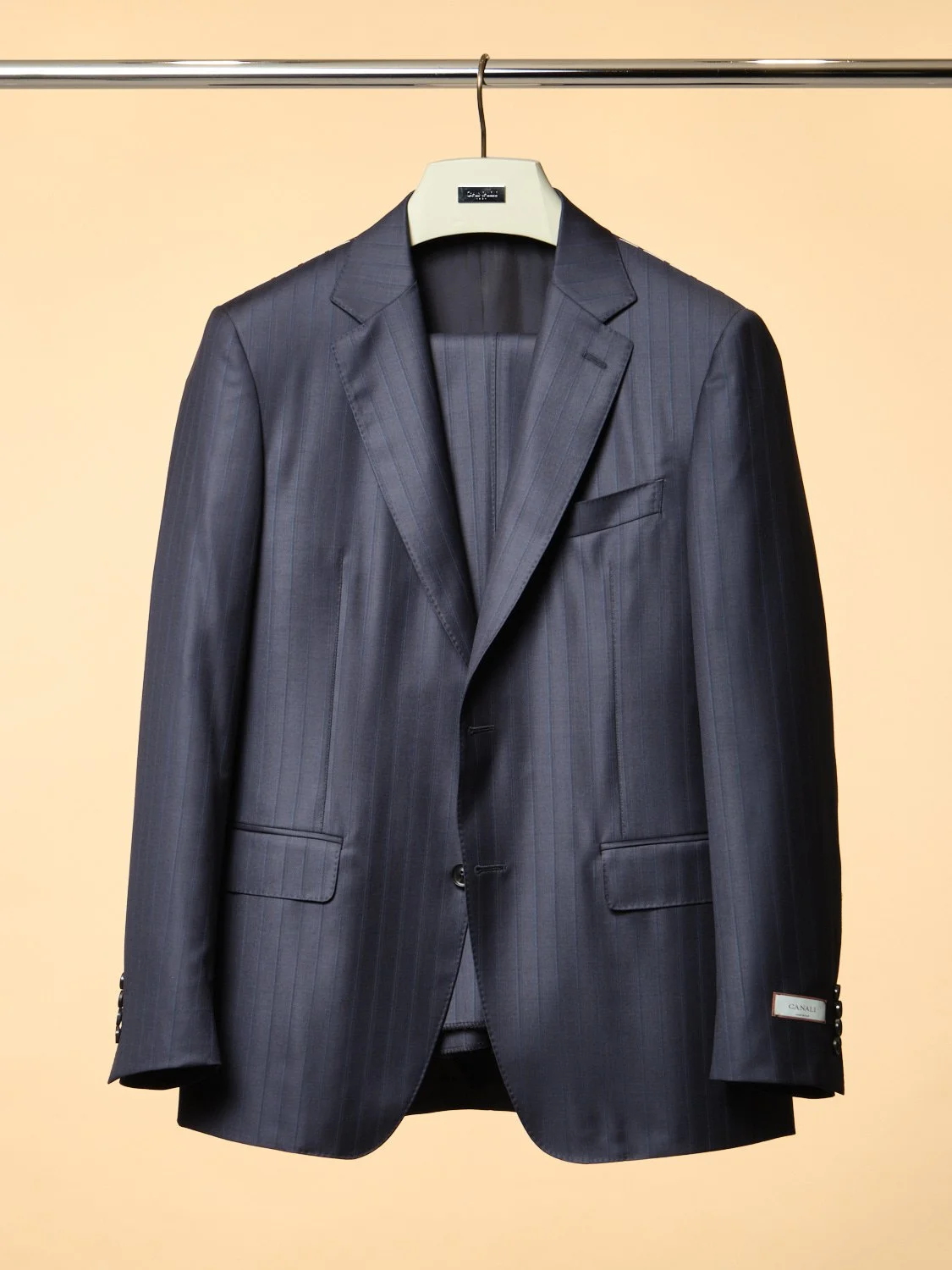 Exclusive Navy Pinstripe S150s 99% wool 1% silk regular fit $4595