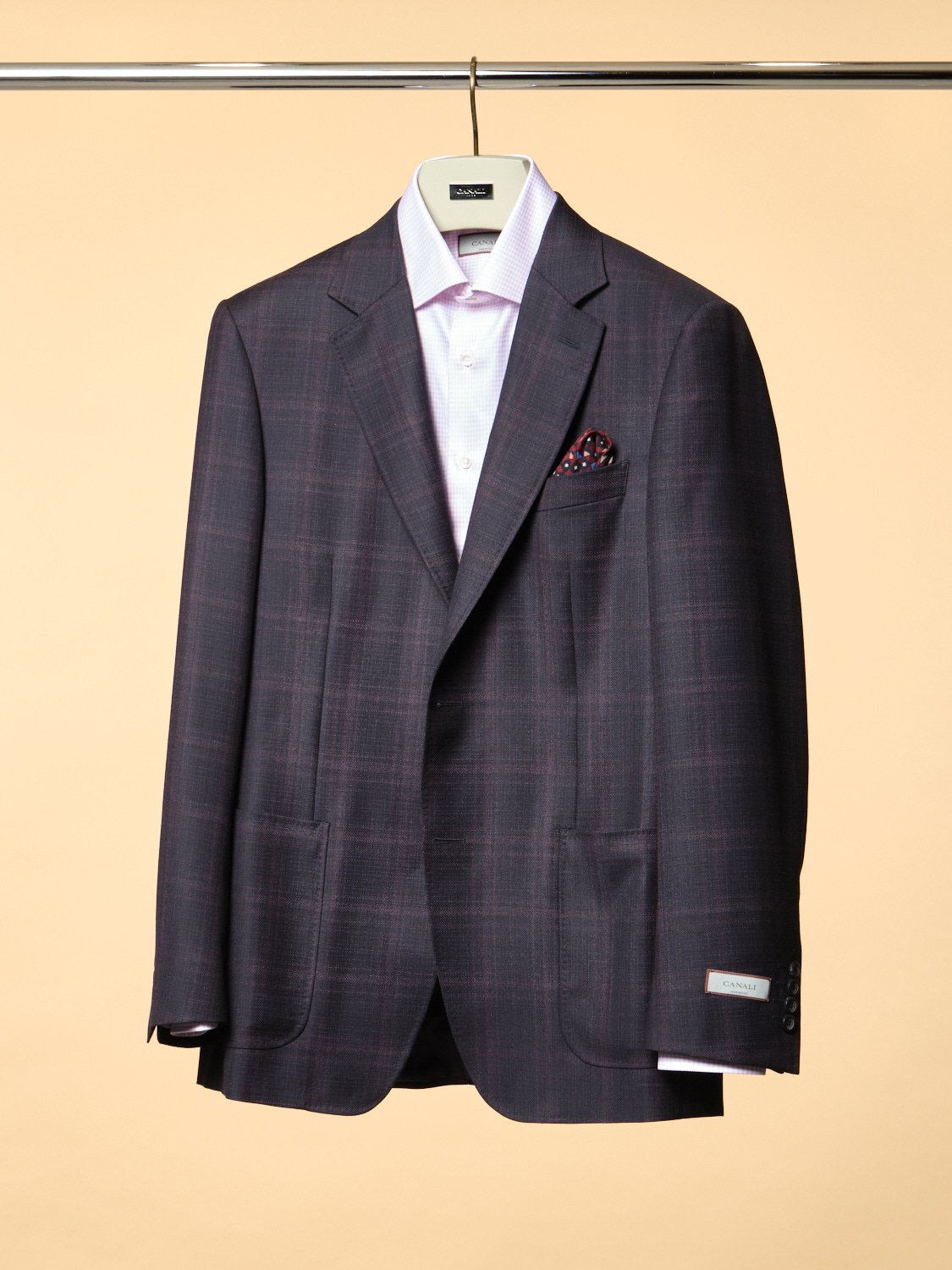 Regular fit Pure wool navy with burgundy check $2750