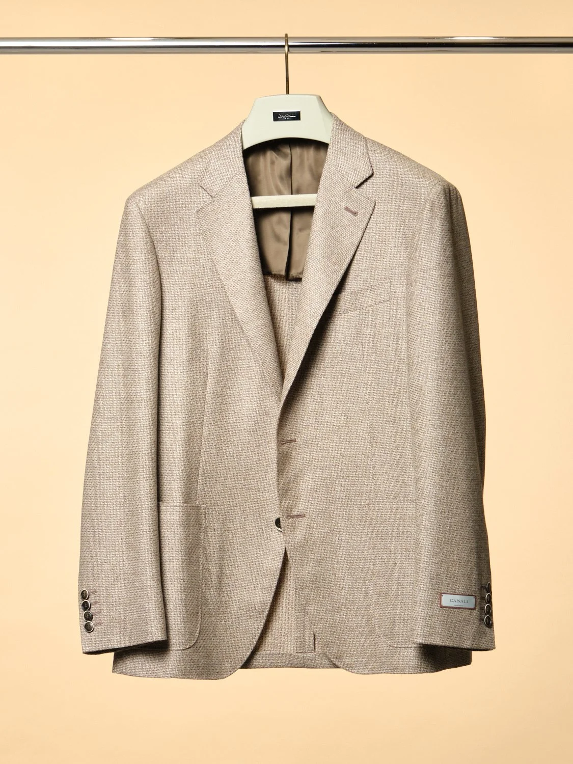 Sand coloured Kei 1/2 lined chevron pattern 100% wool $2650