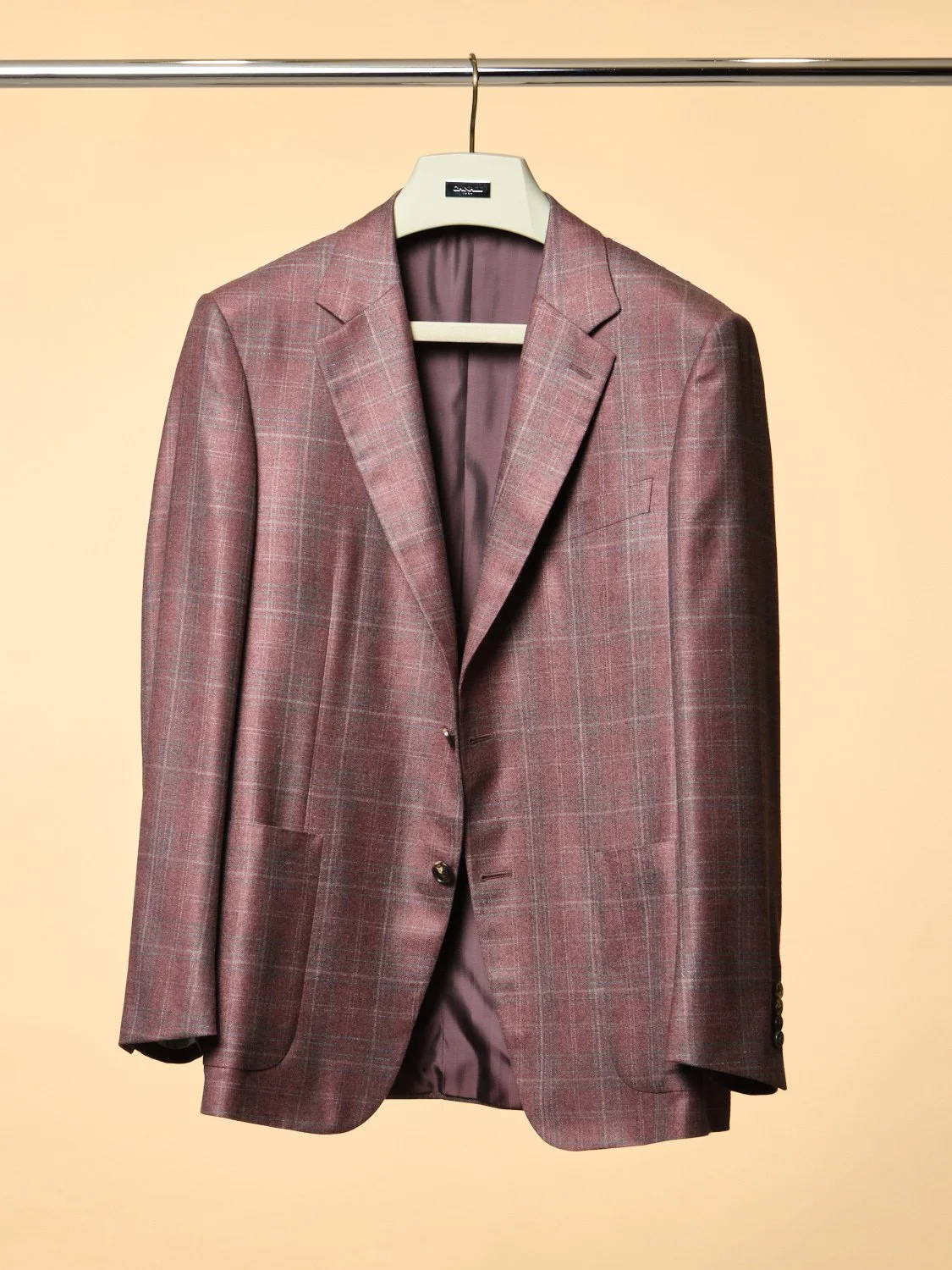 Regular fit burgundy with grey check 53% Silk 47% Cashmere $4995