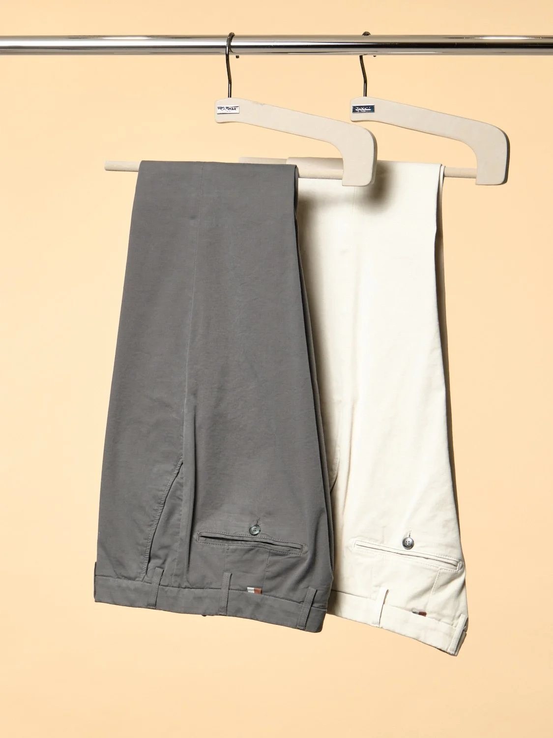 Regular fit chino 98% cotton 2% elastane $725, charcoal and beige