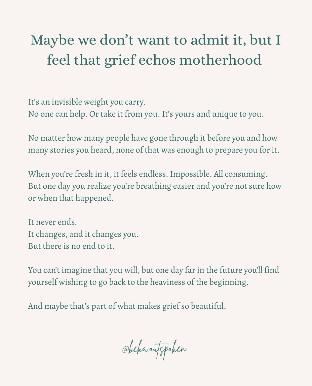 I have sat with new mothers and grieving mothers and so much of what I say to them is the same.

And isn&rsquo;t that a beautiful picture of grief.
It&rsquo;s ours to keep and nurture.
It&rsquo;s not something we can ever leave behind.