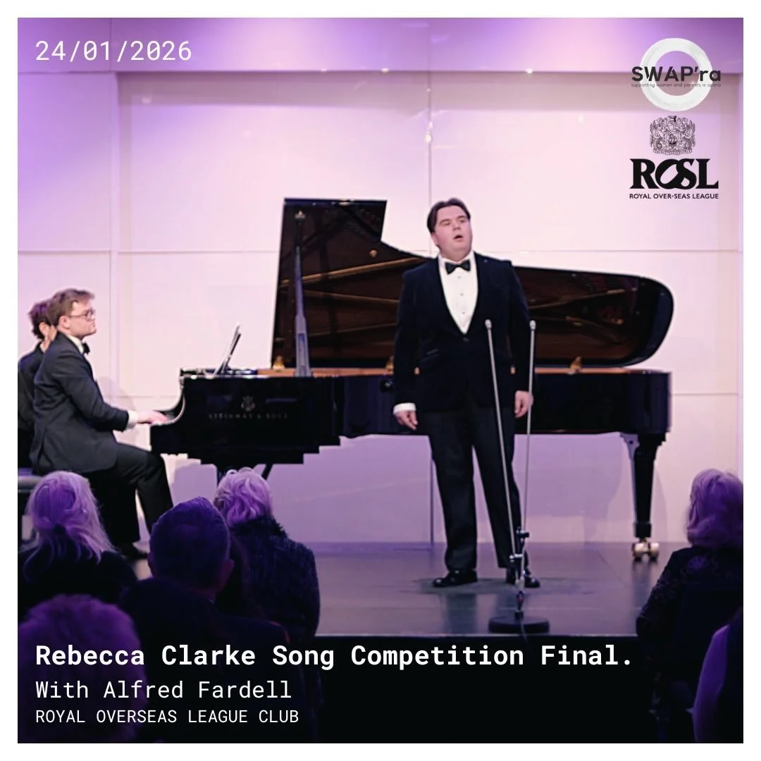 REBECCA CLARKE SONG COMPETITION &mdash; FINAL
Presented by SWAP&rsquo;ra
Royal Overseas League Club | 24.01.2026

A real joy to be selected for the Final of the Rebecca Clarke Song Competition, following the semi-final round at the Royal Overseas Lea