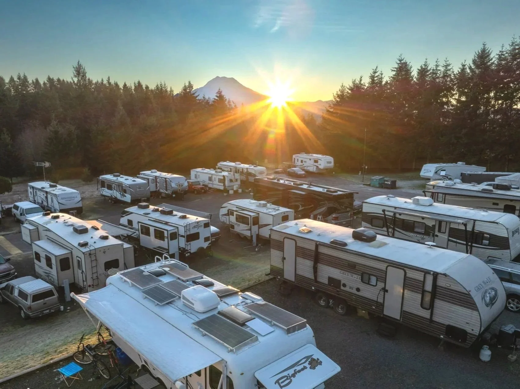 Sunrise over RV Park at Mount Rainier Washington
