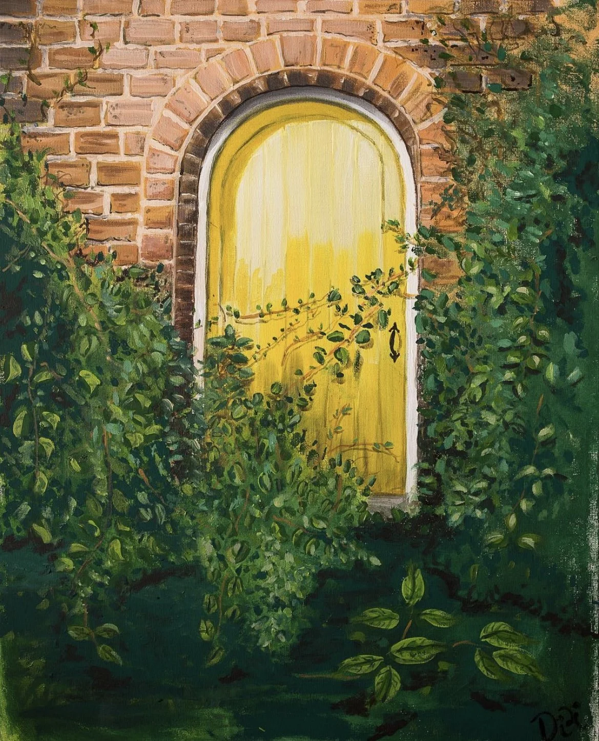Rustic Yellow Door to a Secret Garden – Acrylic Painting