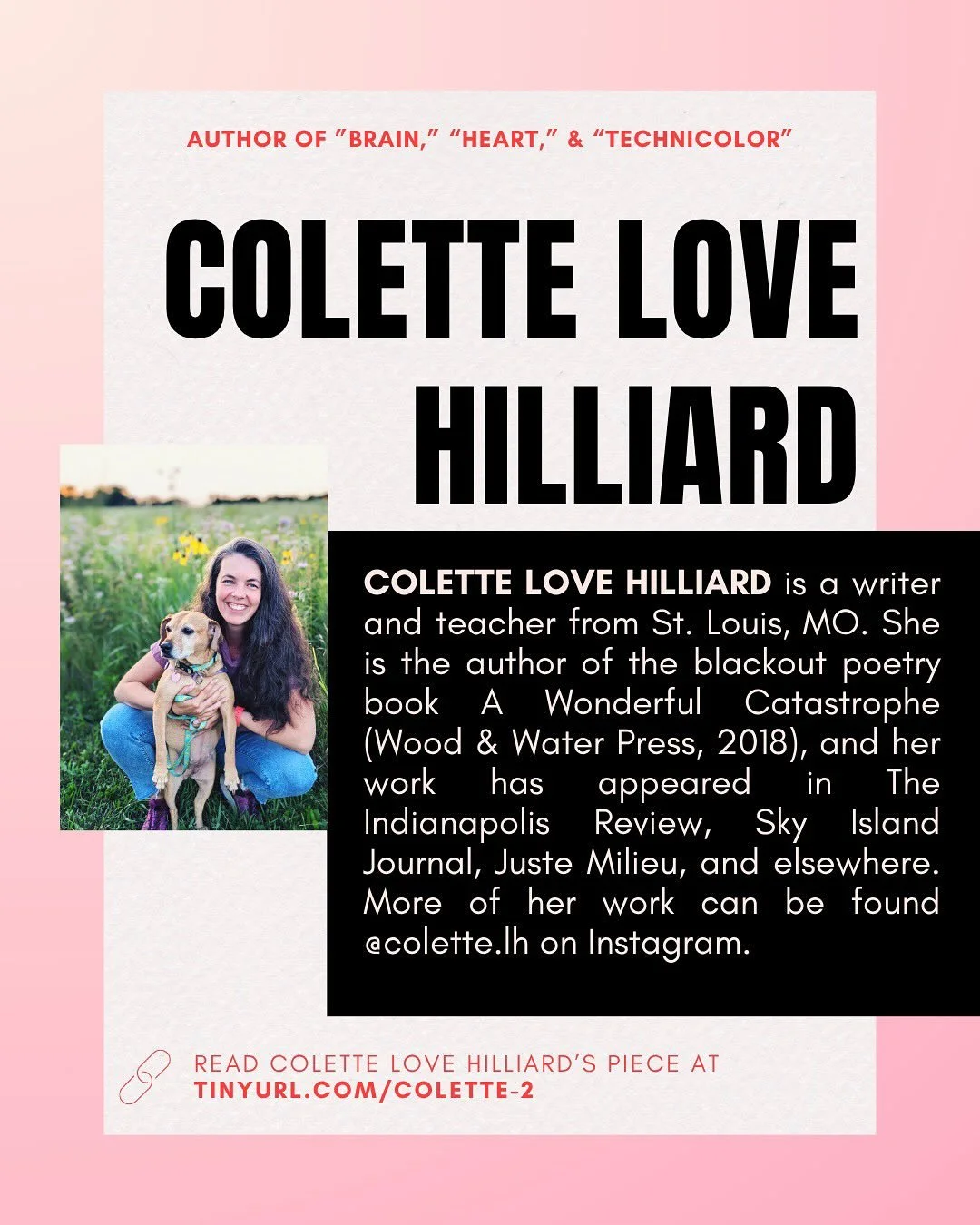Read Colette Love Hilliard&rsquo;s visual narrative pieces, &ldquo;Brain,&rdquo; &ldquo;Heart,&rdquo; and &ldquo;Technicolor&rdquo; in the Core Review Issue 2!

Read the pieces online: http://tinyurl.com/colette-2

Buy the issue in print: https://tin