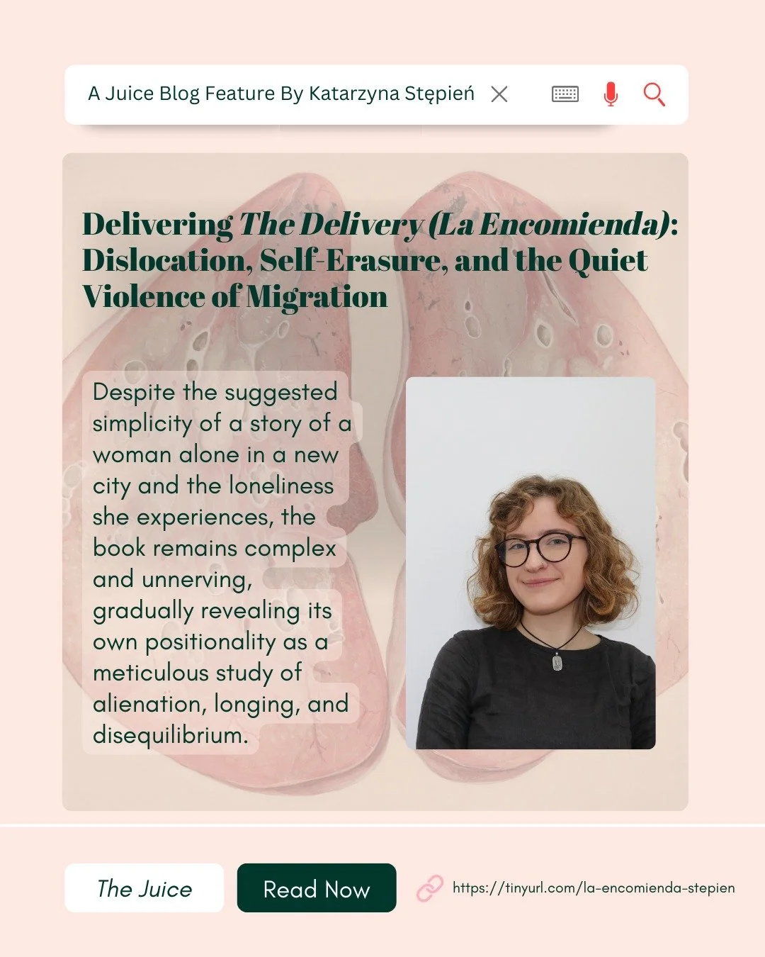 This month on The Juice: Katarzyna Stępień's essay, "Delivering The Delivery (La Encomienda): Dislocation, Self-Erasure, and the Quiet Violence of Migration"

Read the feature and join the discussion in the comments at www.forkapplepress.or