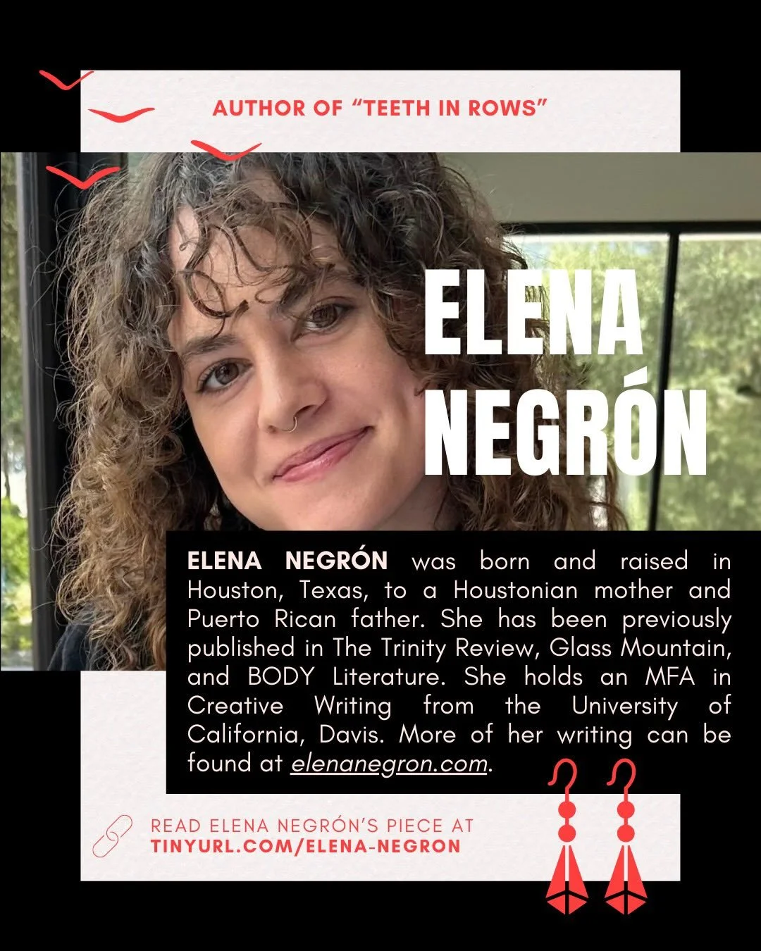 Read Elena Negr&oacute;n&rsquo;s prose piece, &ldquo;Teeth in Rows&rdquo; in The Core Review Issue 3!

Read the piece online:
https://tinyurl.com/elena-negron

Buy the issue in print: https://tinyurl.com/thecore3

#prose #fiction #shortstory #thecore