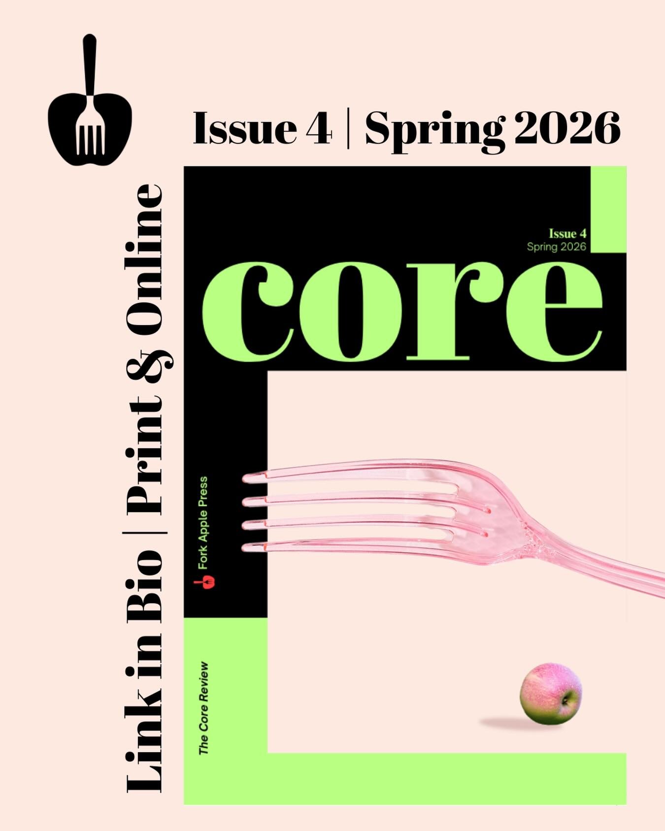 The Core Review Issue 4 has arrived! Available online and to order in print. Check out our contributors in prose, poetry, and visual narrative at our link in bio, and/or order your own copy at forkapplepress.com/the-core-review.

#thecorereview #thec
