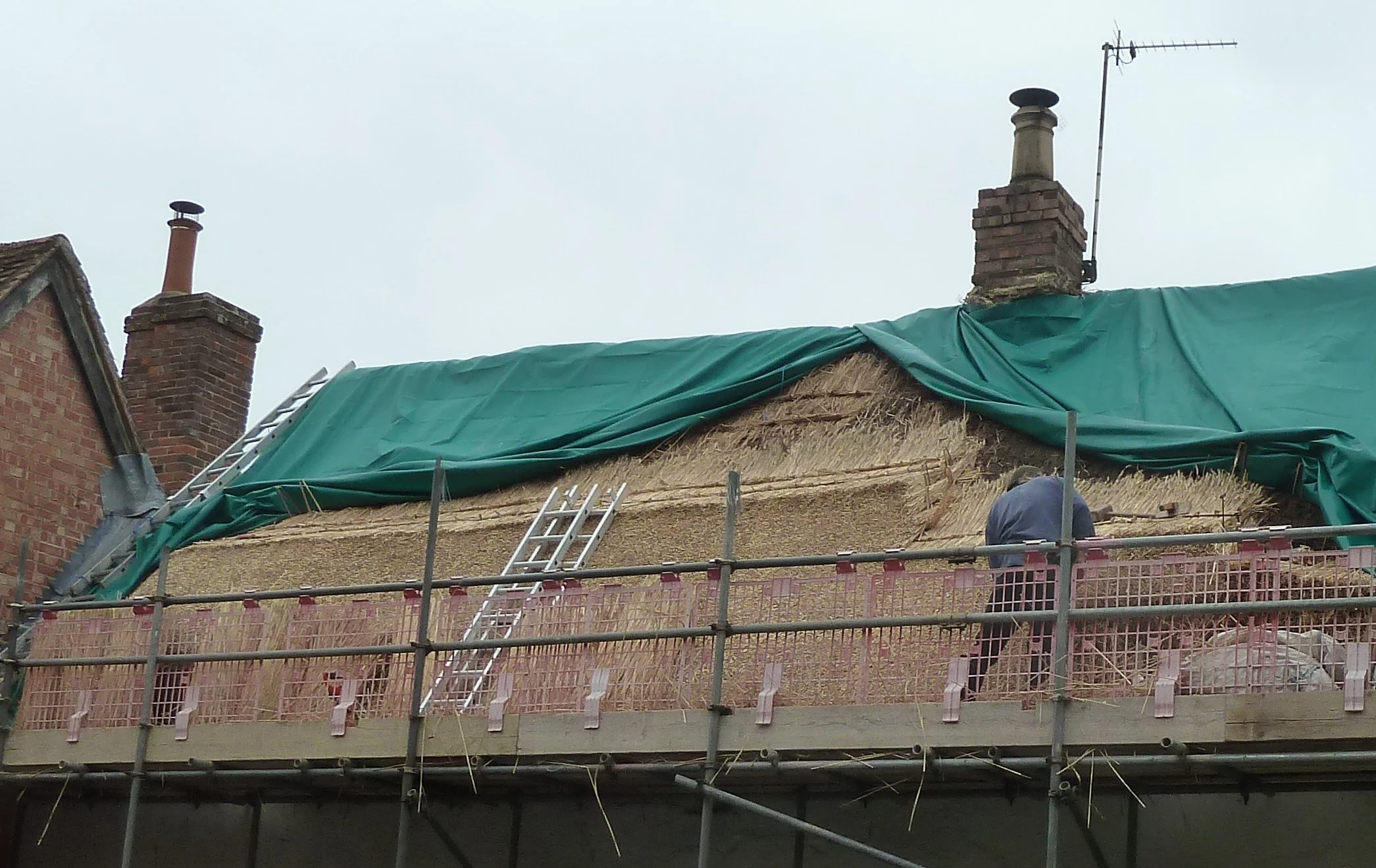 Thatcher working on roof