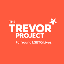 Logo for the Trevor Project with the text 'For Young LGBTQ Lives' on a red background.