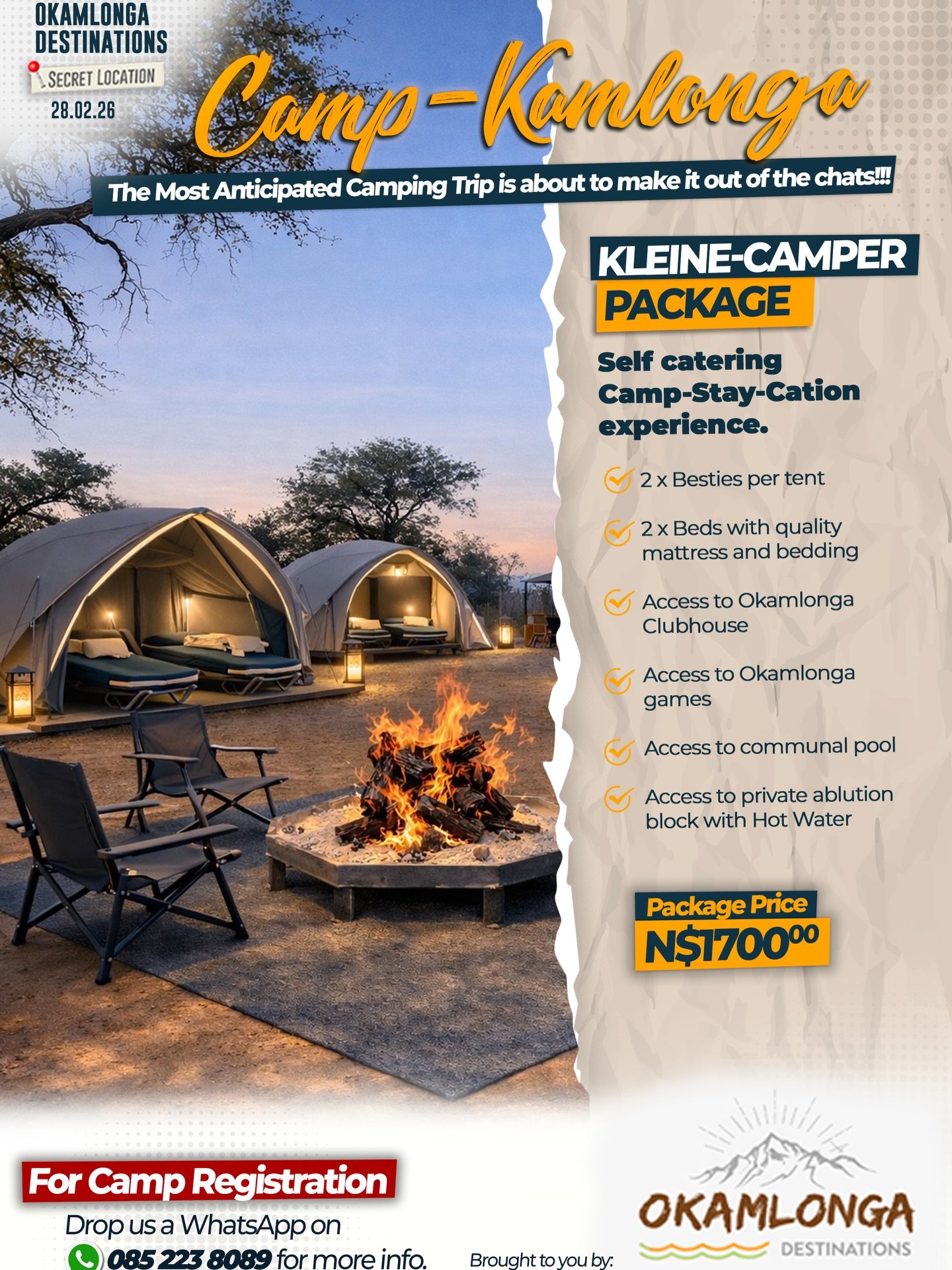 CAMP-KAMLONGA IS CALLING!
The most anticipated camping escape to start off the year is finally here 🏕️

Picture this: crackling fires, comfy beds, hot showers, pool dips, games, laughter and pure unplugged vibes 🌿✨
Just you, your bestie, and a week