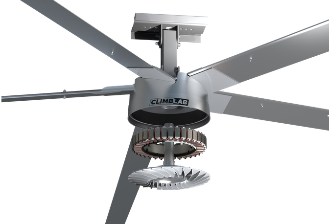 HVLS fan for climbing gym (Ventilateur HVLS pour salle d'escalade, HVLS-Ventilator für Kletterhalle)