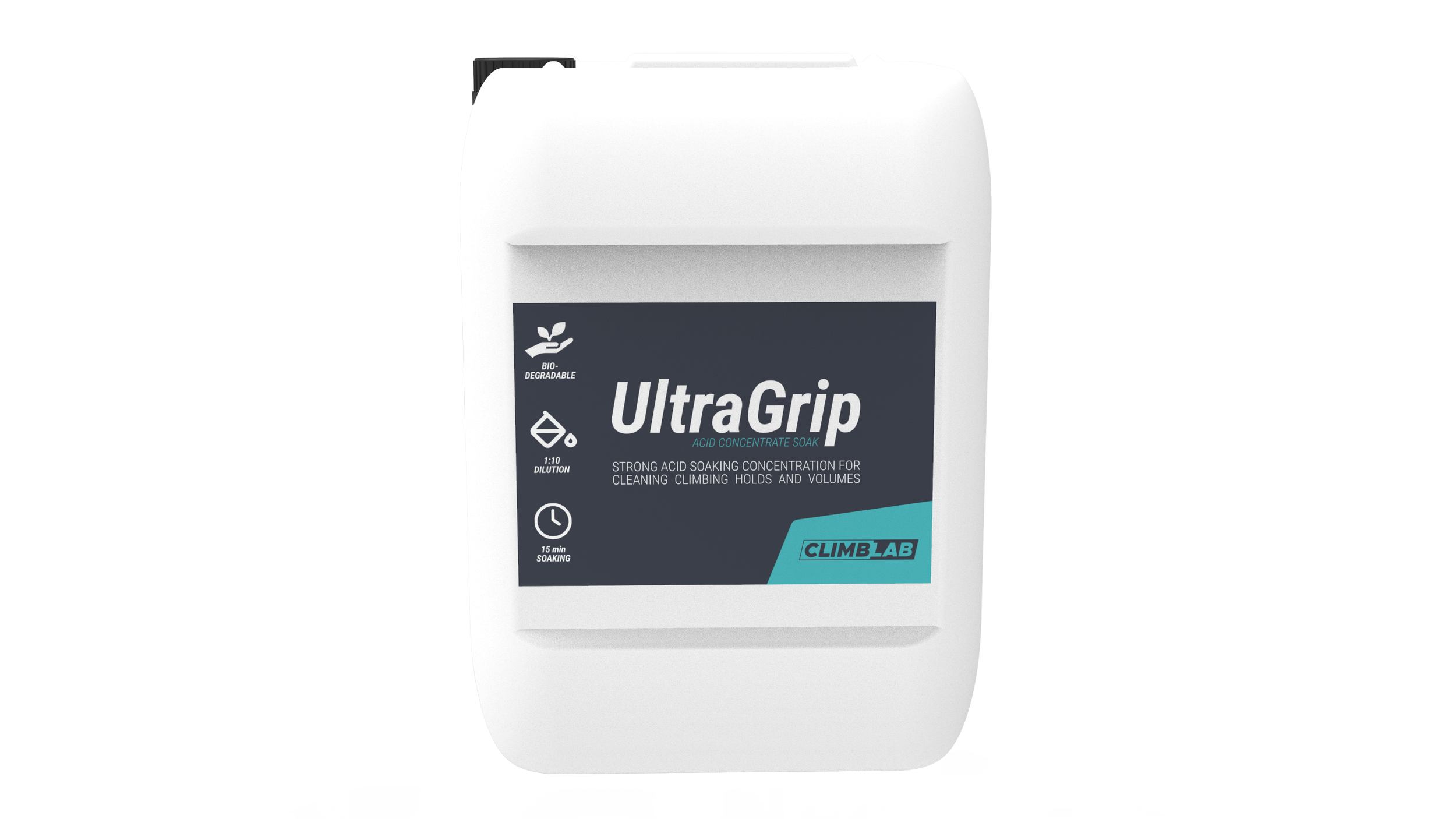 A white plastic container of ChalkControl biobased surface wash for chalk dust reduction, with a gray label and a built-in handle.