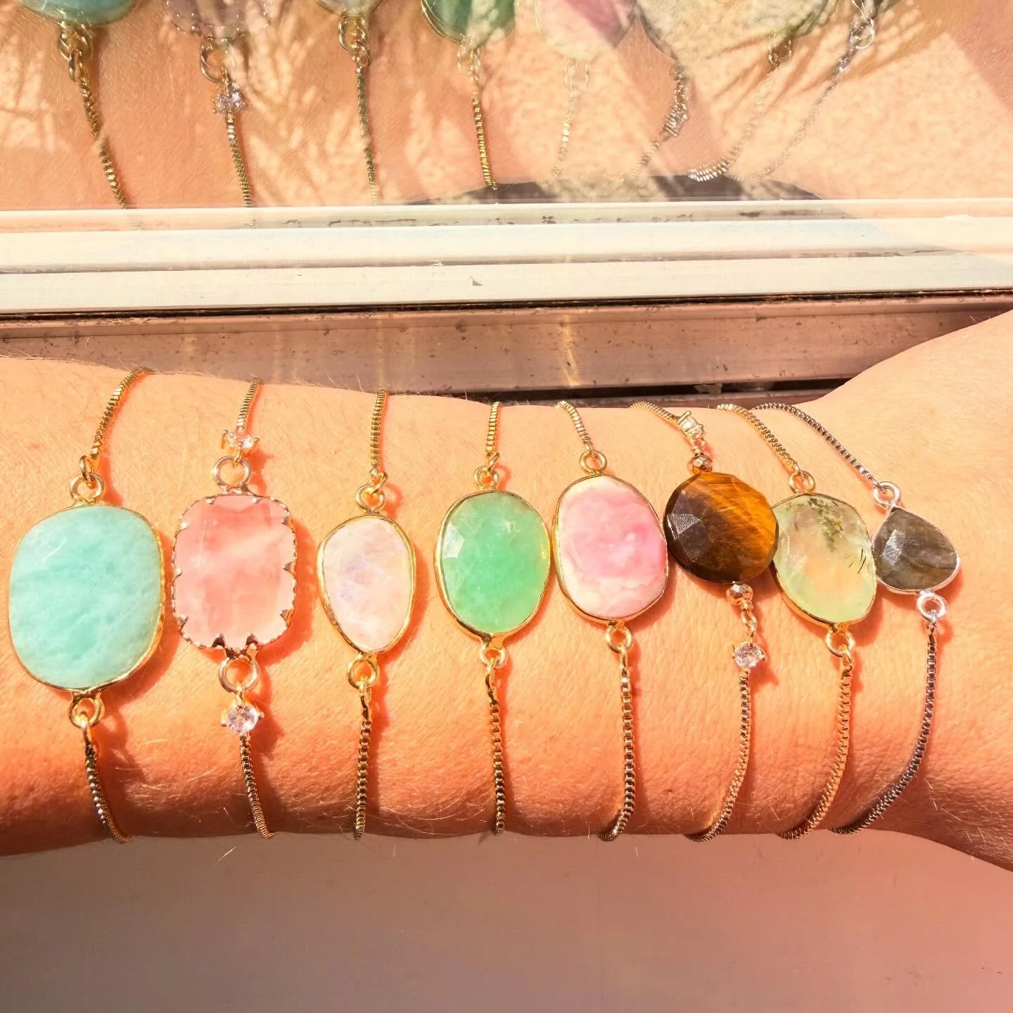 the crystal bracelet version of a makeup swatch 😌 these actually make really cute bracelet stacks when paired together!! 

#crystalhealing #crystalshop #crystaljewelry