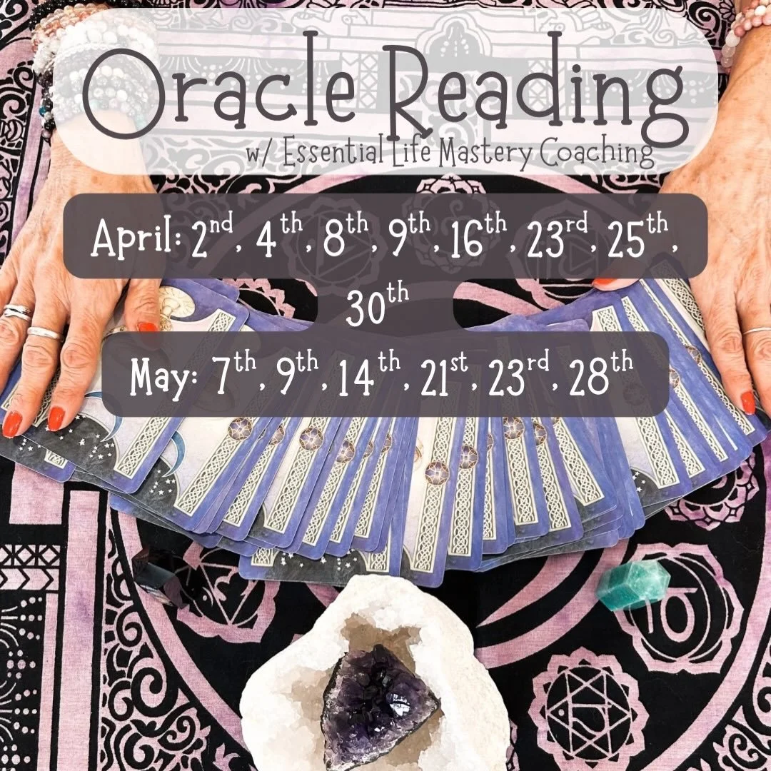 April &amp; May Oracle Reading Schedule w/ @essentiallifecoachinghealing ✨
DM to reserve a date &amp; time with Melissa ✨