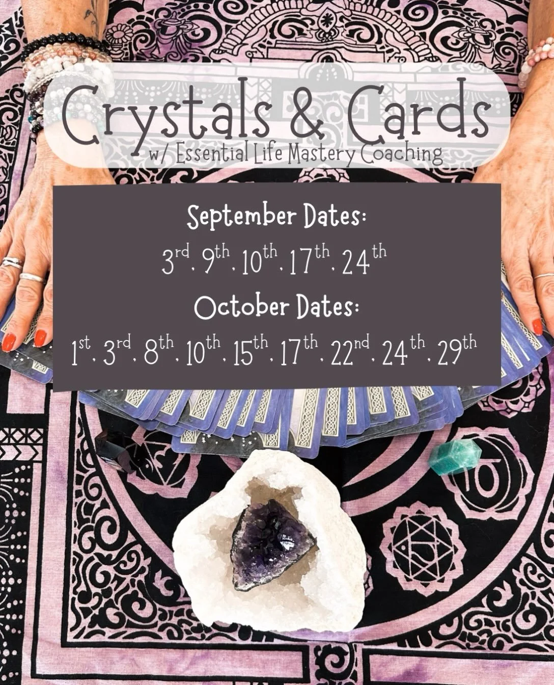 Sept &amp; Oct Oracle Reading Dates with @essentiallifemastery ✨
DM or call the boutique to reserve your spot! Walk-ins also welcome 🦋