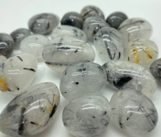 Mixed Quartz & Black Tourmaline Tumbled Stone