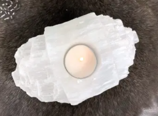 Selenite Log Candle Holder