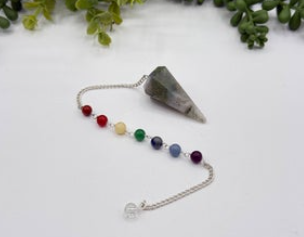 Moss Agate Pendulum with Chakra Beads