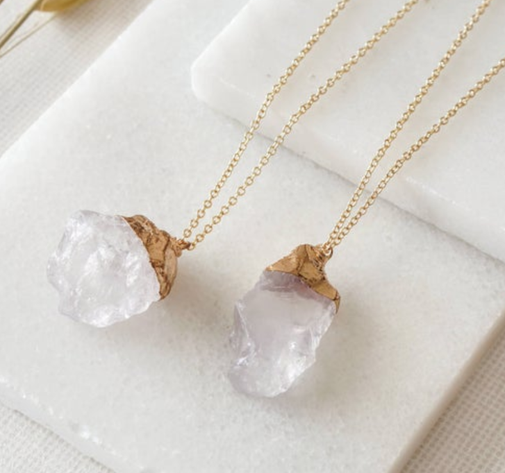 Raw Quartz Crystal Pendant in Gold