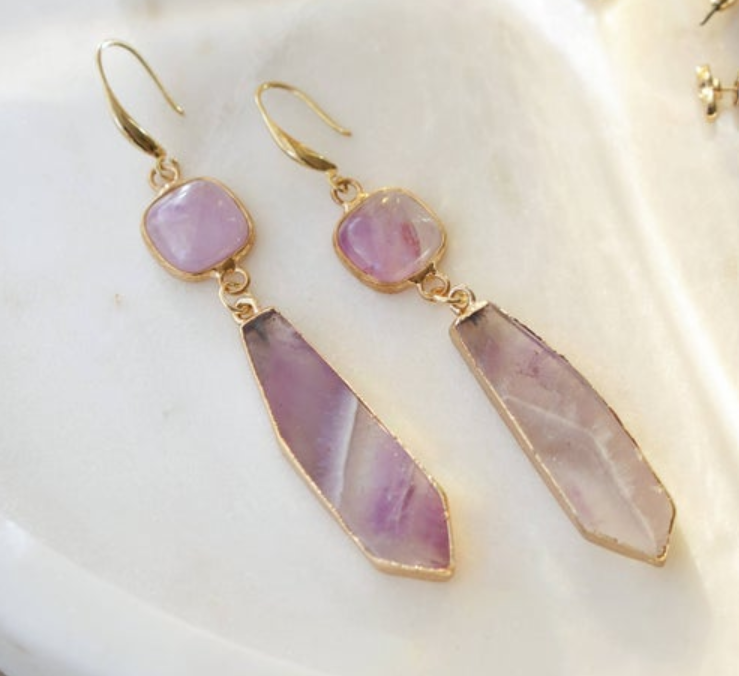 Amethyst Slice Pendant Earrings