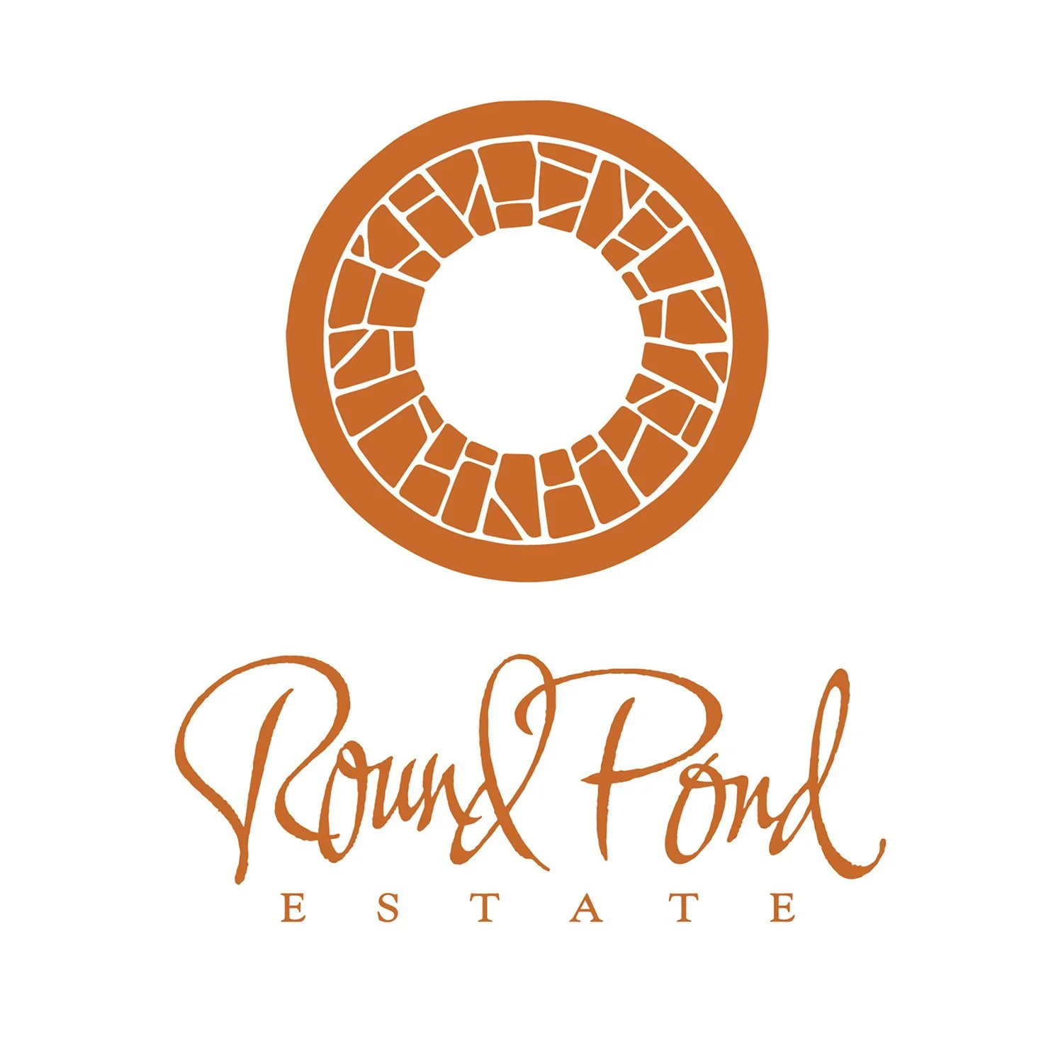 Logo for Roun&Pond Estate featuring a circular design with stained glass window pattern above the handwritten-style text 'Roun&Pond' and smaller serif text 'ESTATE' underneath.