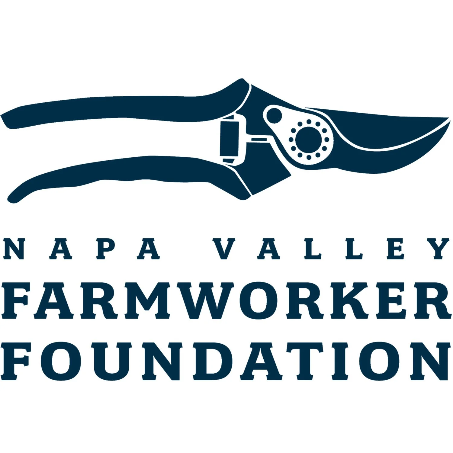 Illustration of pruning shears above the words 'Napa Valley Farmworker Foundation' in bold letters.