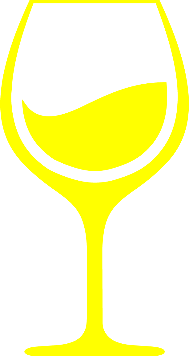 A stylized yellow wine glass with a black background