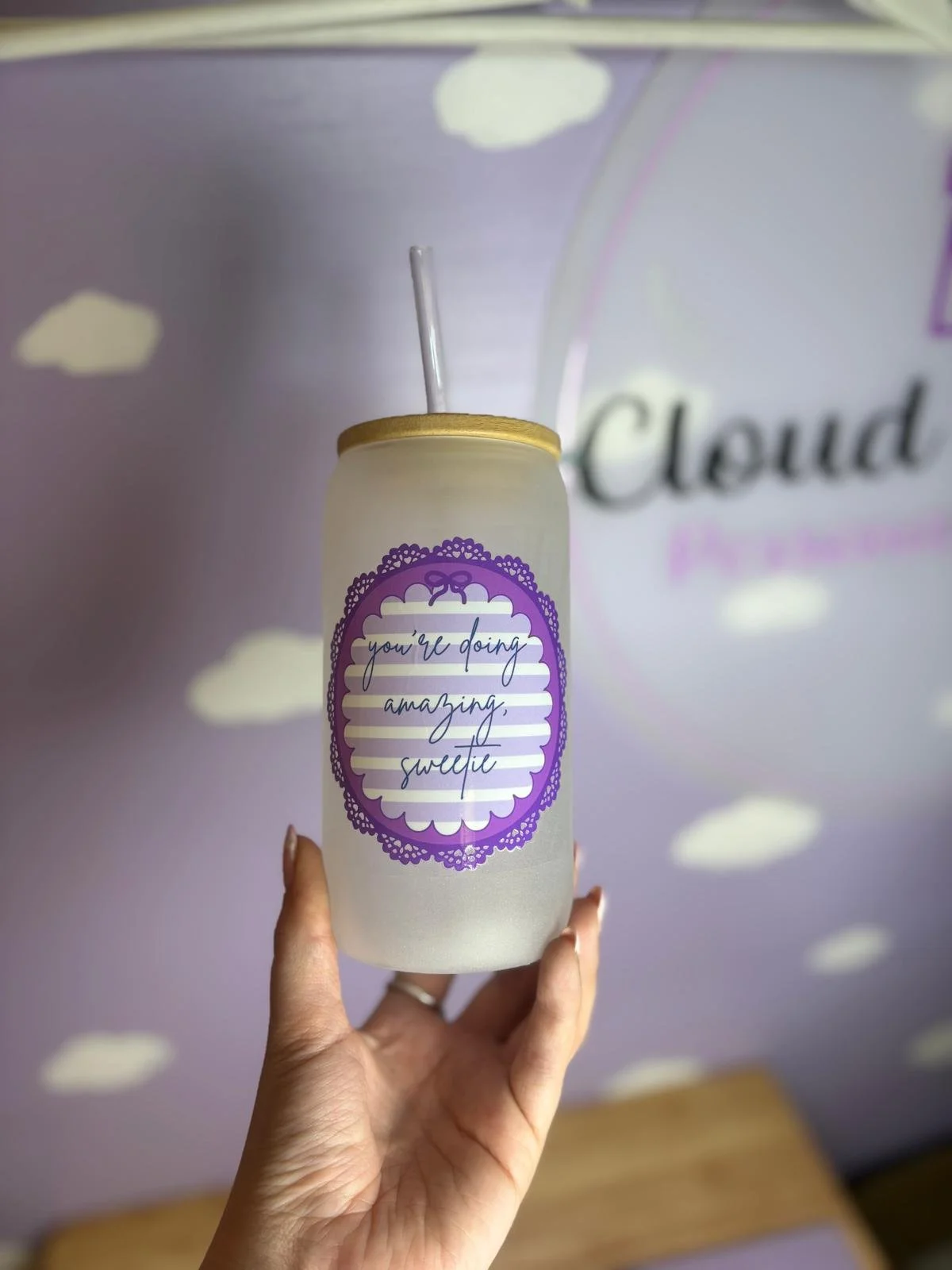 16oz 'you're doing amazing sweetie' Frosted Bamboo Glass Can