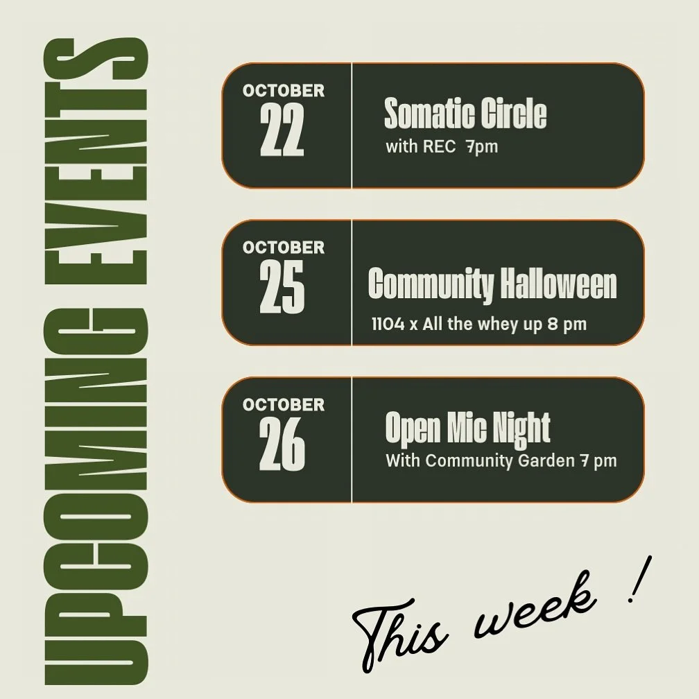 Join us for this weeks&rsquo; event! LINK IN BIO TO RSVP

Learn more on how you can use somatic tools to regulate your body and mind on Wednesday&rsquo;s SOMATIC CIRCLE 

Saturday, we invite you to join us for a COMMUNITY HALLOWEEN party where we hig