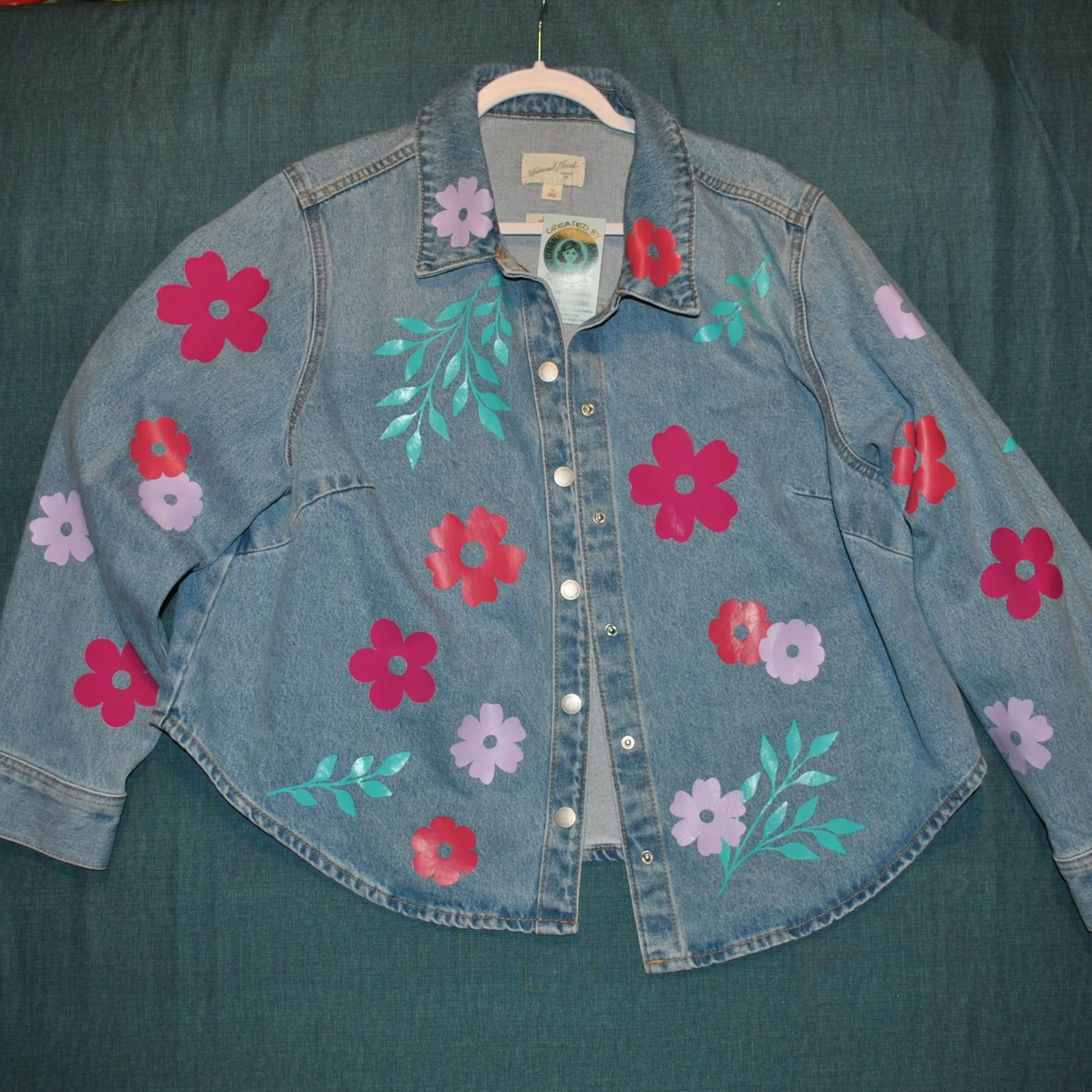 Women's 1X Jean Jacket with Floral Details- Size 1X