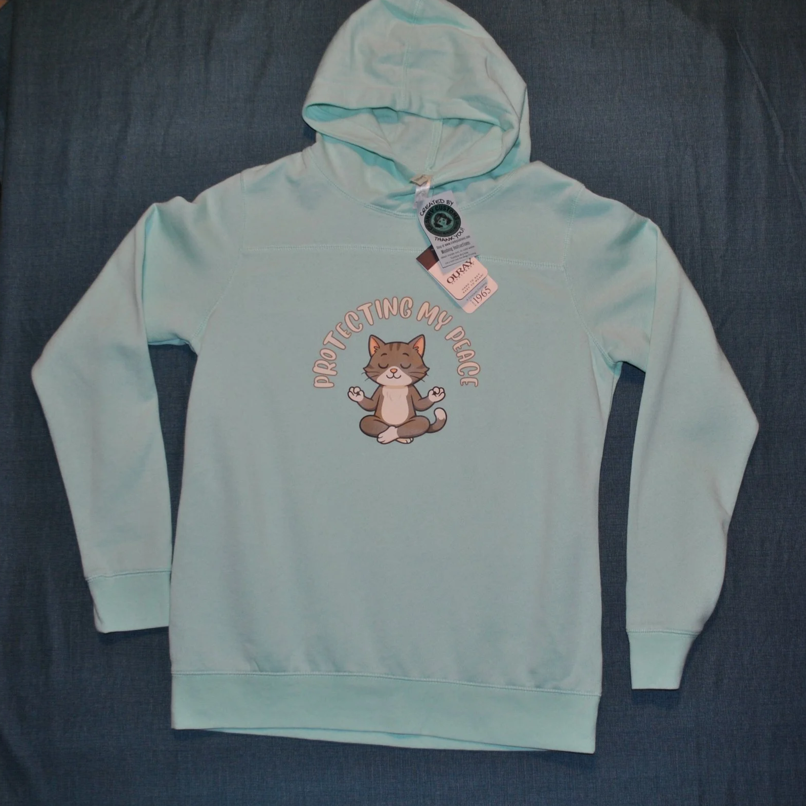 "Protecting my peace" Grey Yoga Cat Hoodie - Size LARGE