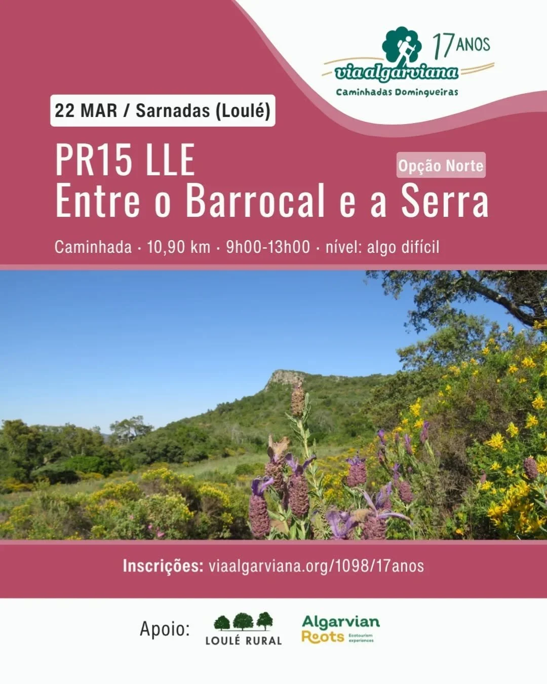 🌈 Dia 22 de Mar&ccedil;o, vamos fazer a parte sul do PR15 LLE em Sarnadas. Um percurso com vistas maravilhosas, e uma zona de excel&ecirc;ncia para tentarmos ver as orqu&iacute;deas silvestres que est&atilde;o em for&ccedil;a este ano! 
👉 Inscreva-
