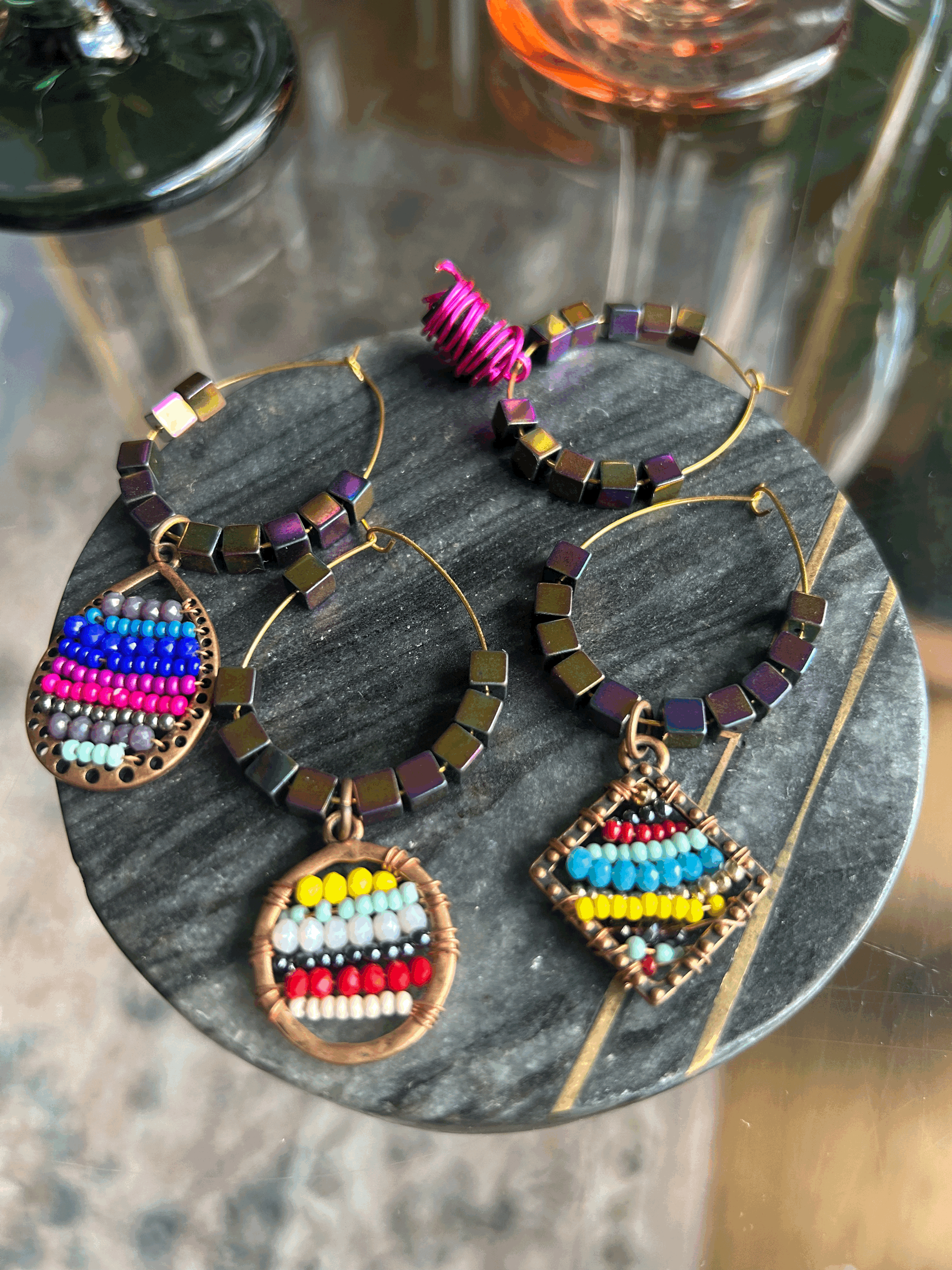 "Block Party" wine charms