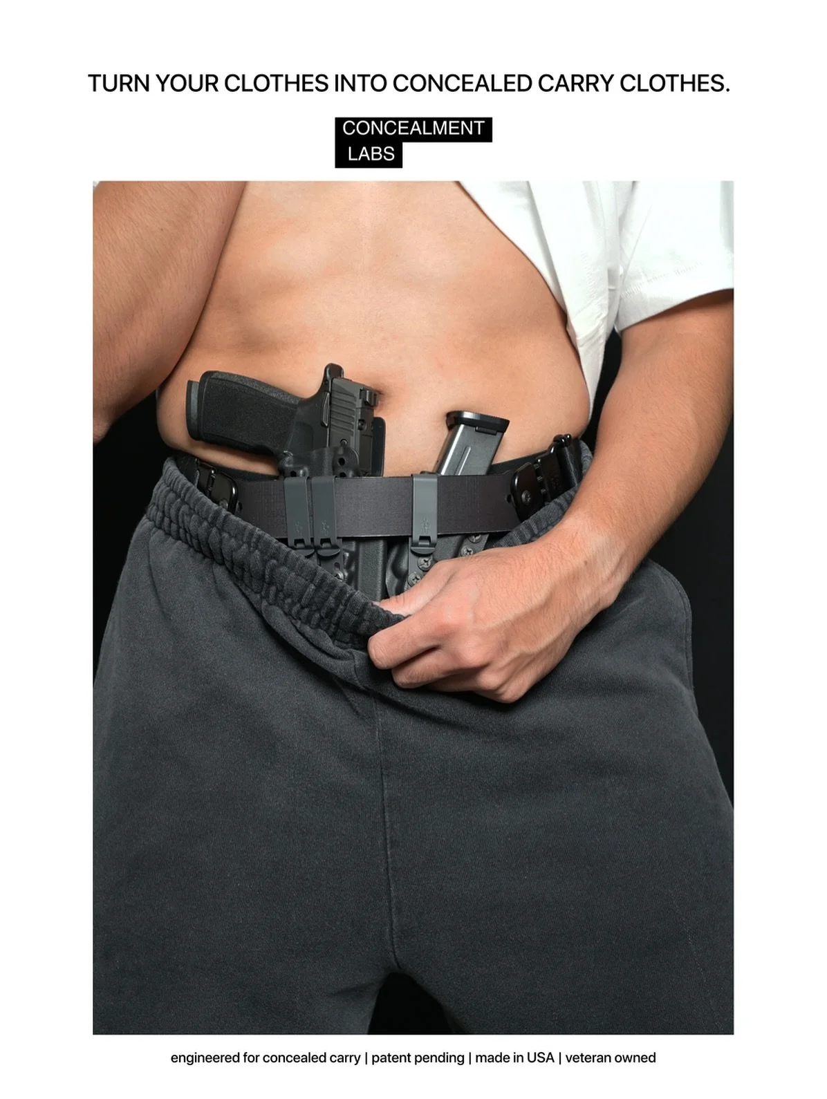 ALL your clothes become concealed carry clothes with the Concealment Labs Flex Liner!

&bull;Adaptive Dual Flex Design &ndash; Moves naturally with you for unmatched comfort while concealing. Our integrated flex gives you the perfect amount of stretc