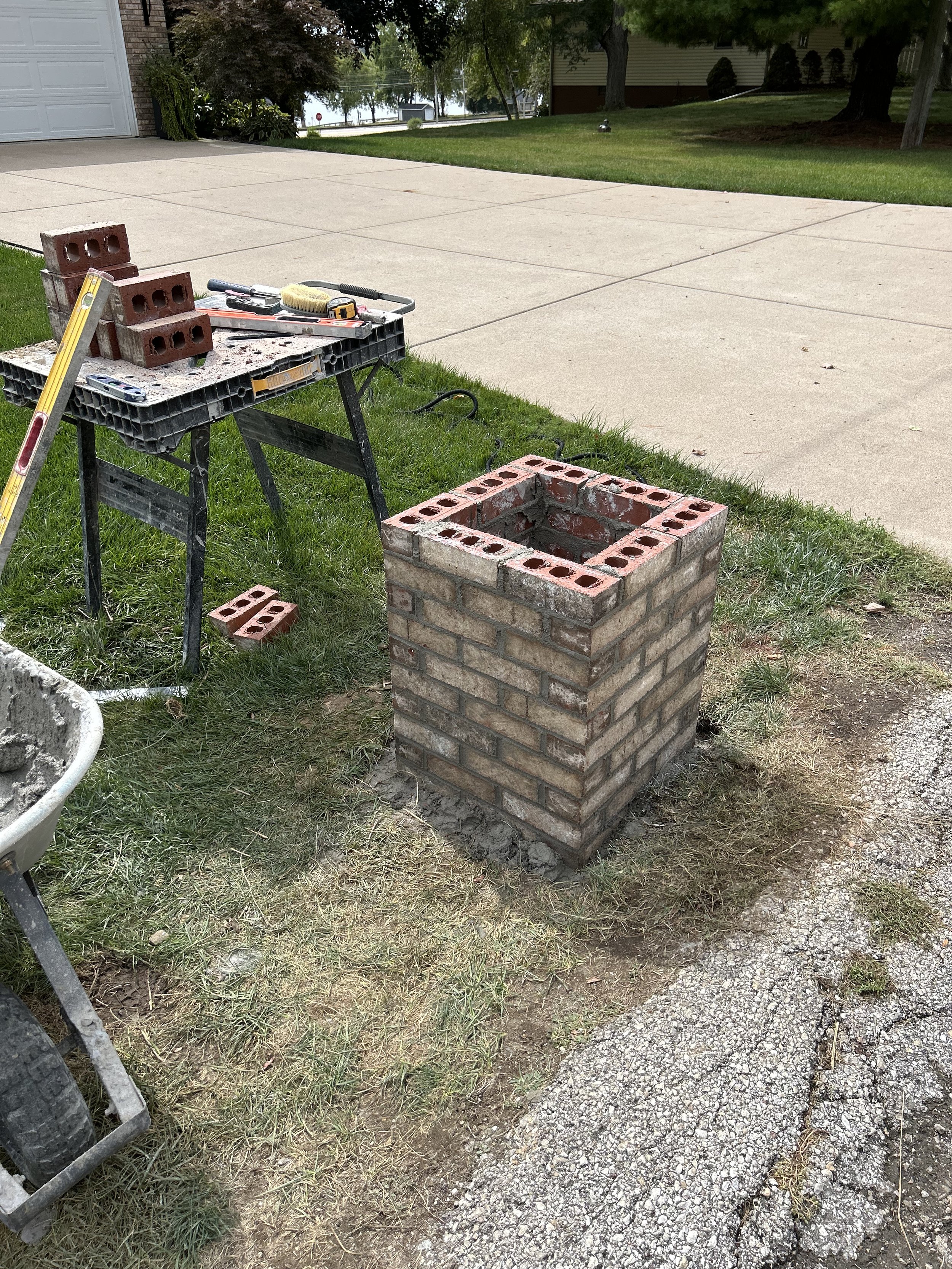 Stone mailbox column installation in East Moline Illinois
