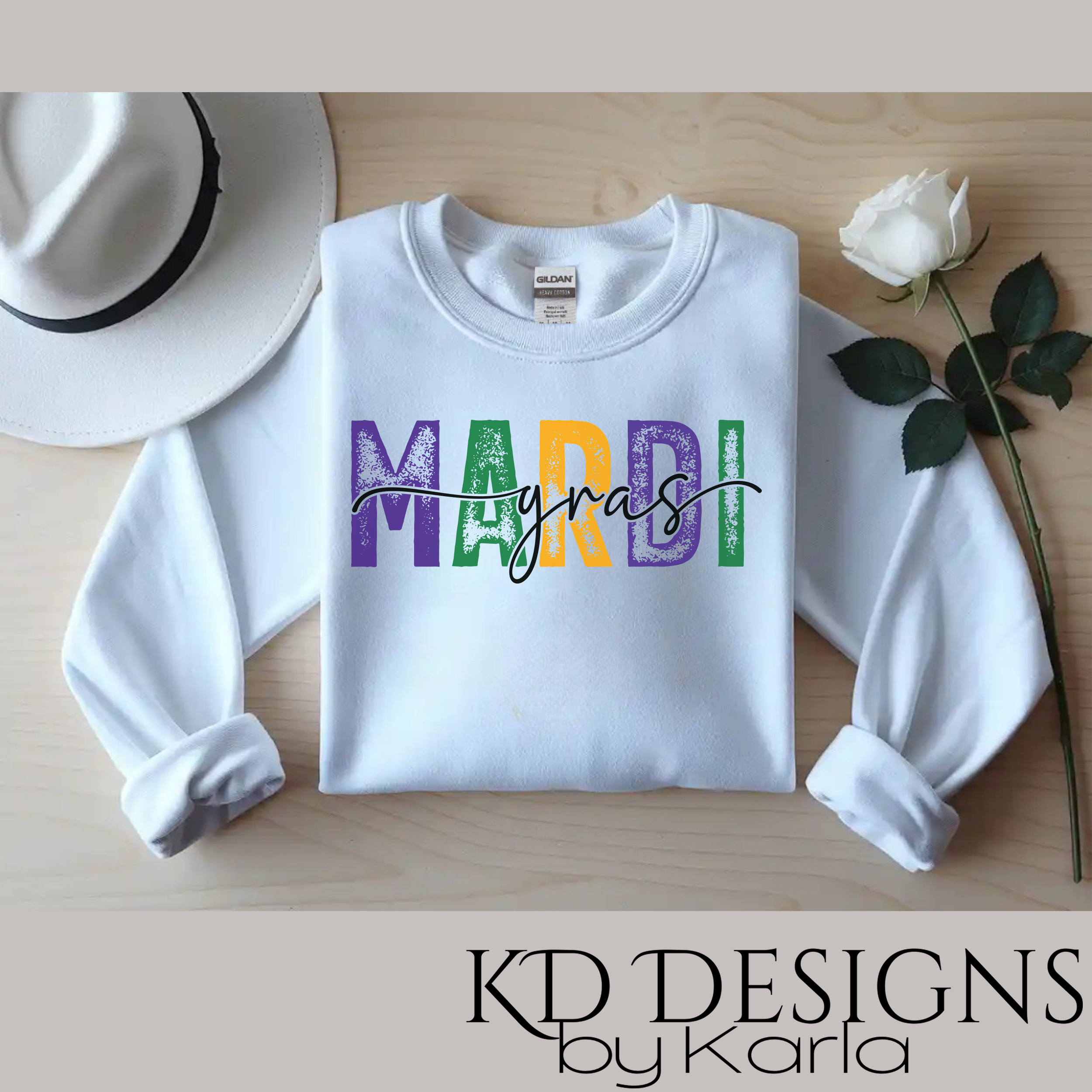 Gildan 18000 Sweatshirt White Mardi Gras Distressed.png