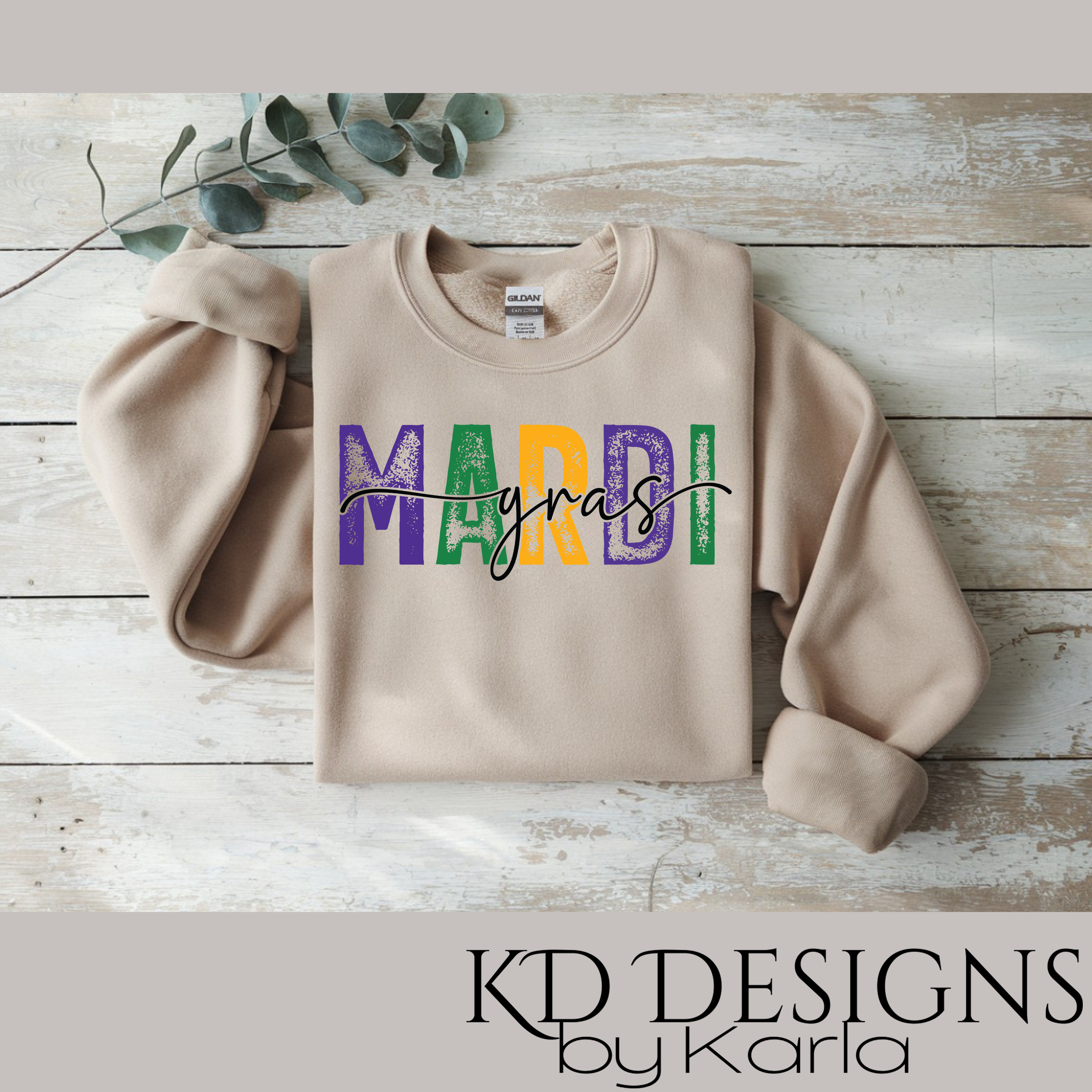Gildan 18000 Sweatshirt Sand Mardi Gras Distressed.png