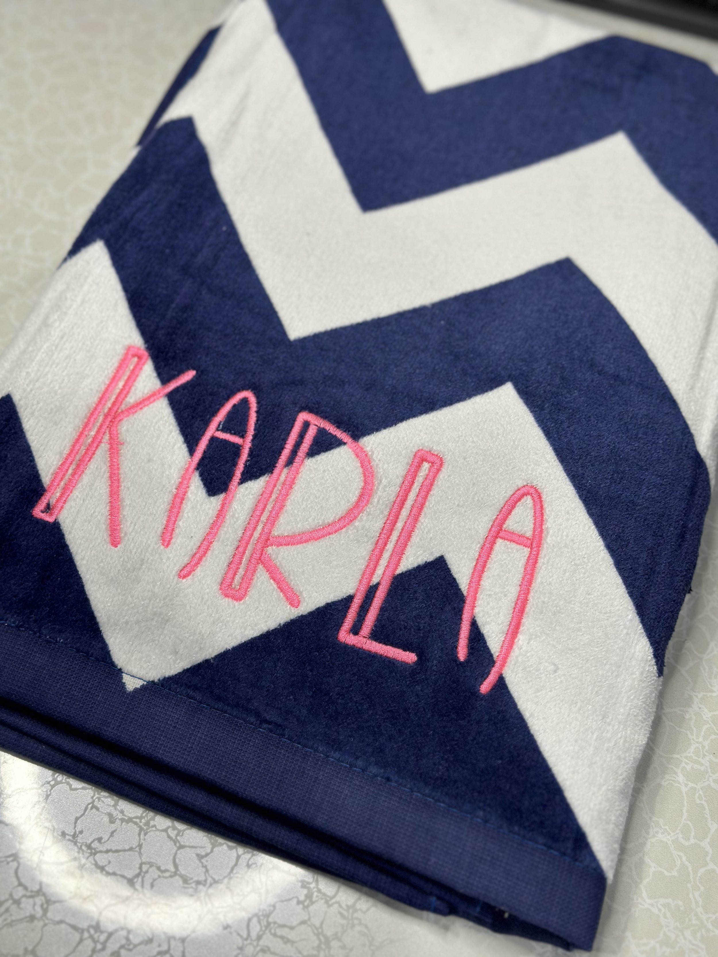 Luxury Polka Dot and Chevron Personalized Beach Towel