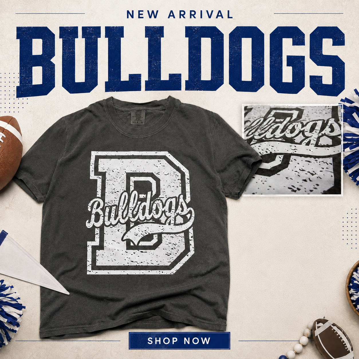 Bulldogs Distressed Comfort Colors T-Shirt - Pepper